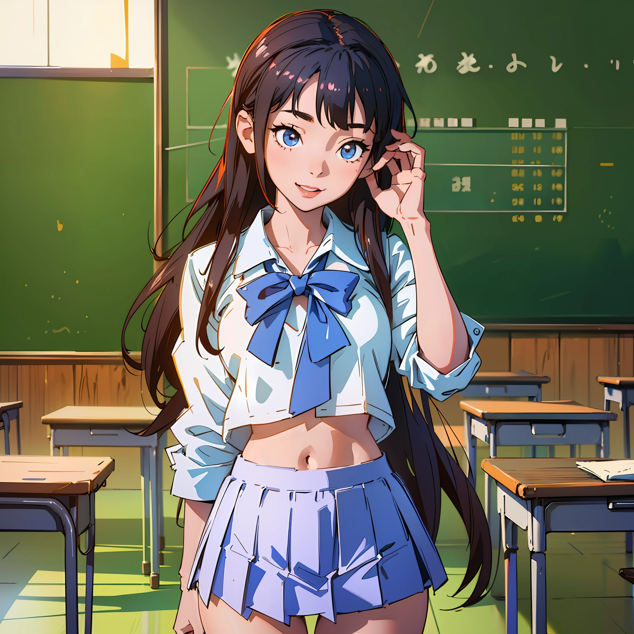 (8k, RAW photos, ultra high resolution, top quality, masterpiece: 1.2), (highly detailed CG unified 8k wallpaper), photo, schoolgirl, 18 years old, cute, panties (white), classroom, Japan, girl, uniform, smile, standing figure --auto --s2