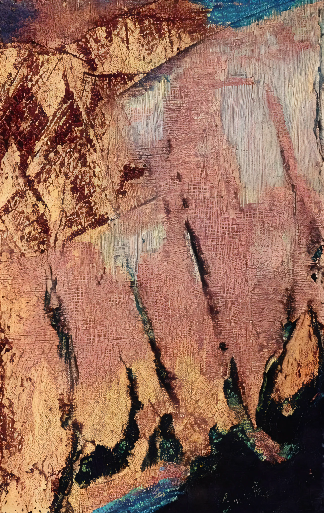Close-up printing of fields on sky background, rock walls, loess, fractures, detailed blots, texture details, detail textures, high texture oil painting, super fine detail painting, high texture details, high texture details), detailed Impasto brush strokes, super fine detail painting, abstract painting fabric texture, palette knife texture, 8k ultra clear