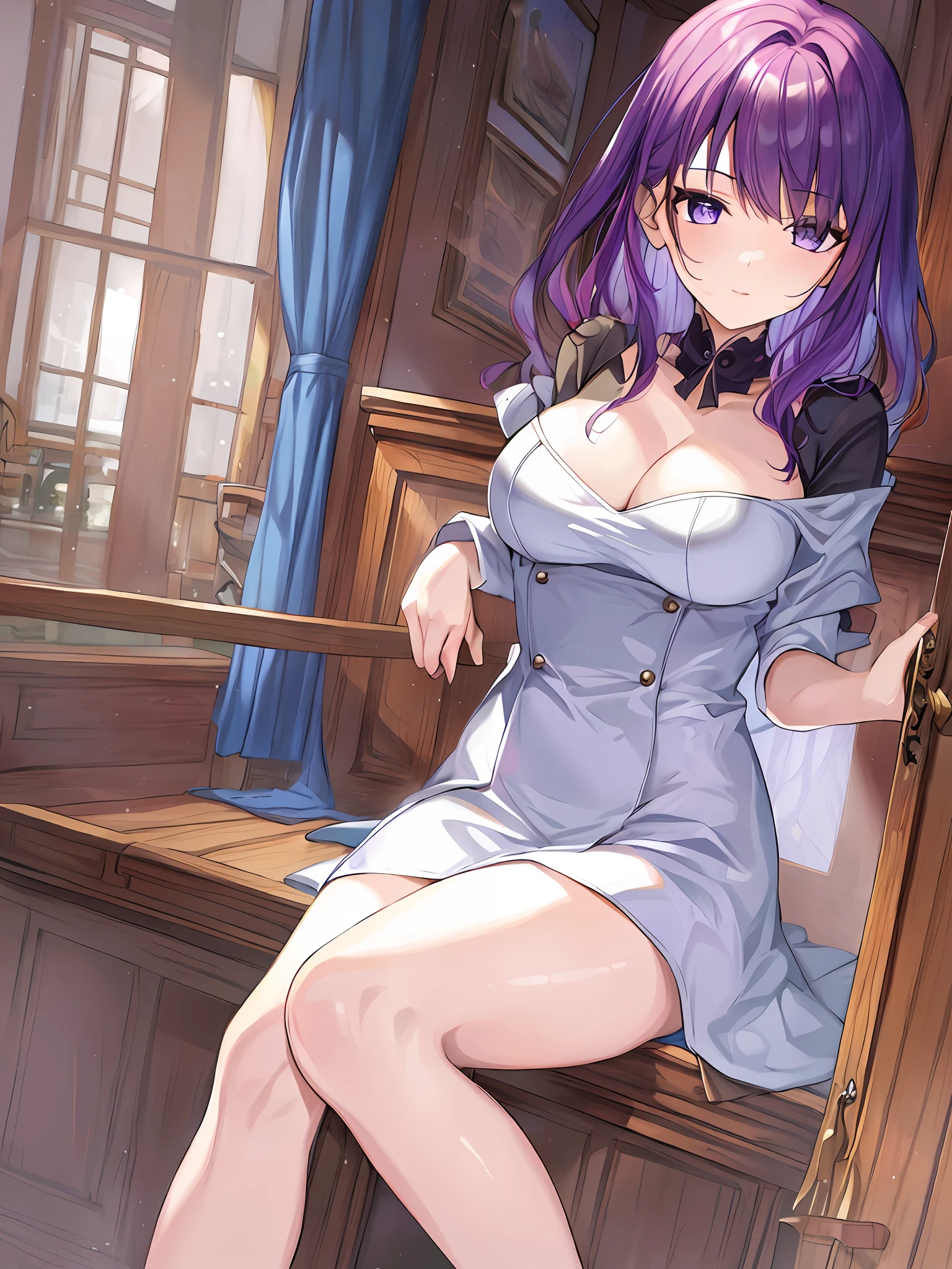 ((Best Quality, 8K, Masterpiece: 1.3)), mature and charming woman,Purple hair,Come out of the bathroom,foot,Underwear,