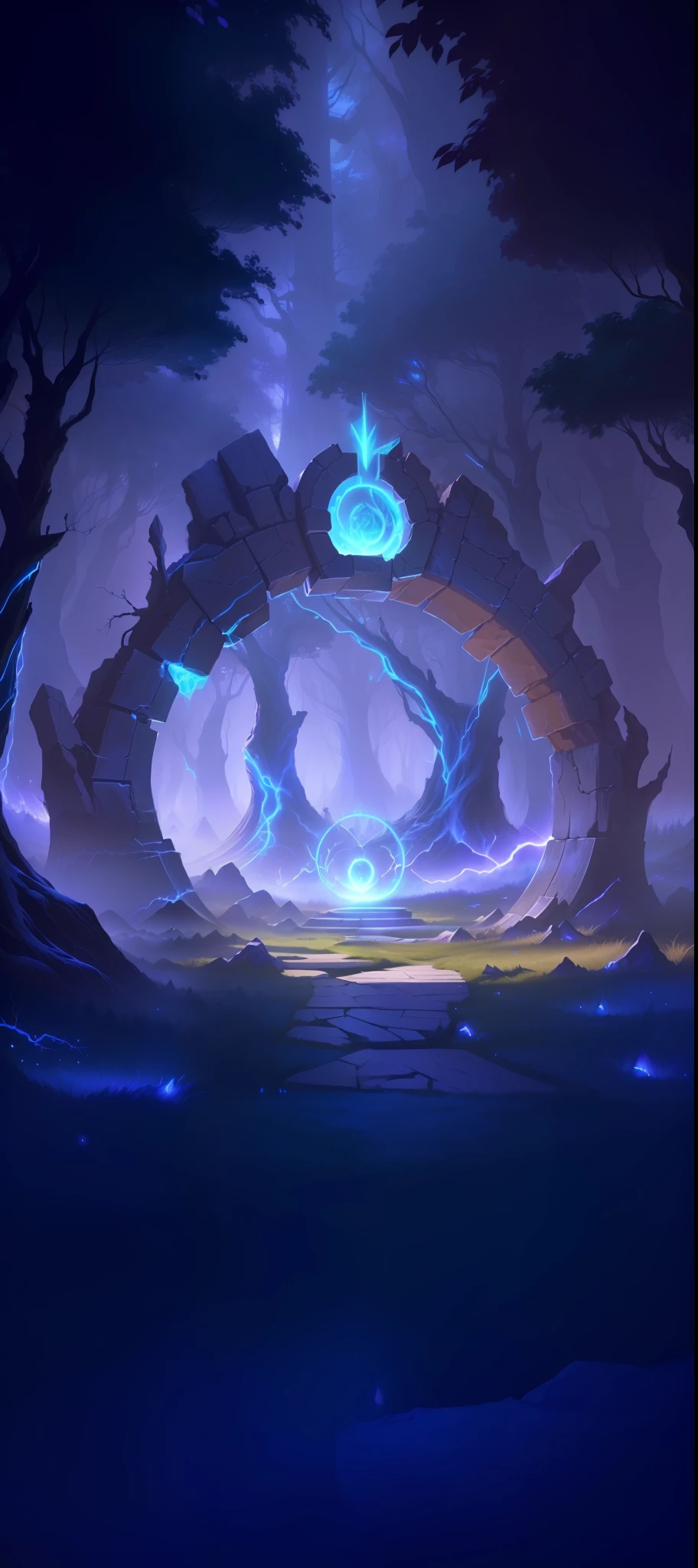 anime style painting of a giant portal in a dark forest, league of legends concept art, concept art magical highlight, 8 k hd wallpaperjpeg artifact, 8k hd wallpaperjpeg artifact, portal to the ethereal realm, stunning arcanum backdrop, magic stone portal in the forest, forest portal, magical portal gateway, entrance to ethereal realm