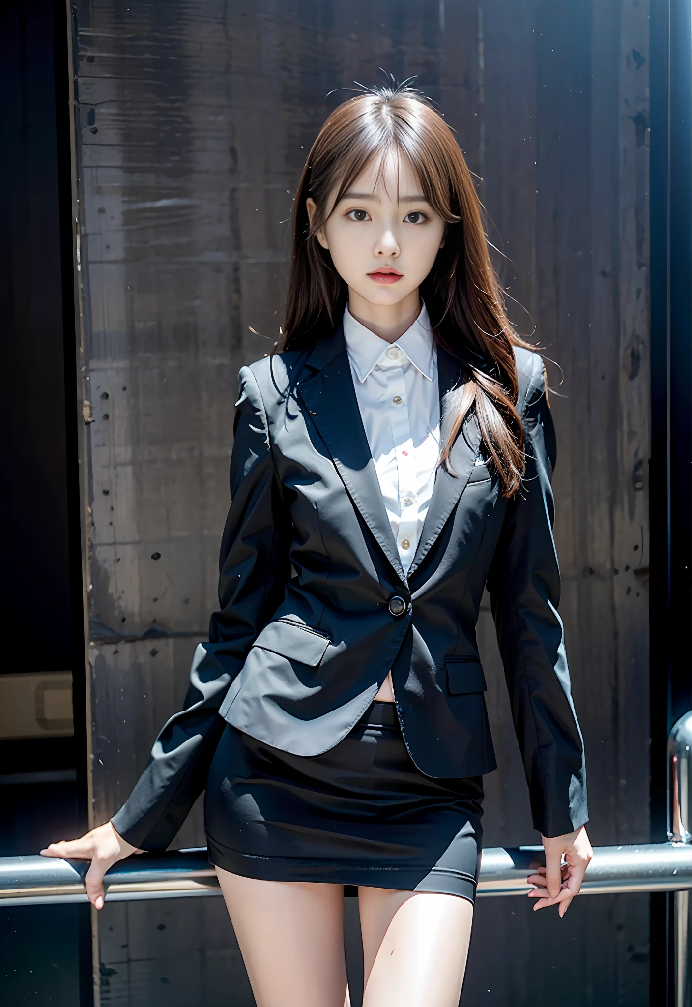 1 Girl, (Watch Viewer), (Bokeh: 1.1), Parted Lips, Expressionless, Realistic, Black Tight Mini Skirt,
business suit, OL, thin thighs, small buttocks, beautiful legs, delicate, Japan fashion model, thin face,
Best quality, (photorealistic: 1.4), ultra high resolution, big mini skirt, black suit and tie woman, suit girl, suit girl, strict business suit wearing, business suit wearing, business suit wearing, black business suit wearing, Japan woman fashion model, black business suit wearing, fashion suit wearing black suit wearing black noble suit, Business suit wearing, black slim clothes, woman posing for photo, beautiful Japan girl face, asian beautiful face, young cute one asian face, beautiful asian girl, girl cute little face, beautiful young korean woman, Japan facial features, young adorable korean face, gorgeous young korean woman, young asian girl, beautiful korean woman, Beautiful asian young woman, standing facing forward, composition visible from above knees to head, knees visible, camera gaze, standing, full body shot, hyperrealistic, front shot full body, bare feet, (face only LoRA applied, bare feet)