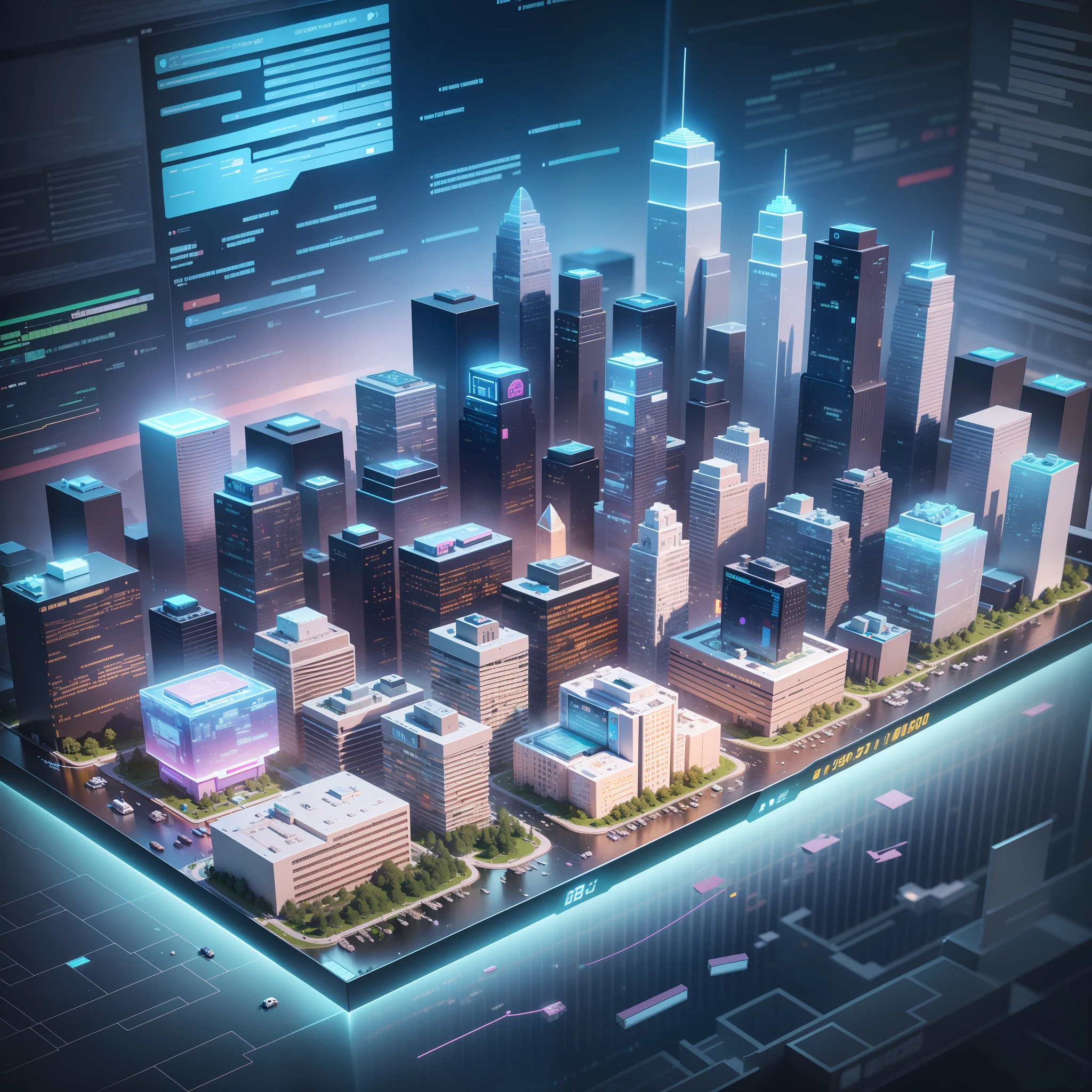 finance, server, cloud computing, Internet, smart city, blind box toy style, high detail, ray tracing, stereogram, three sided view, 8k, (high details), (high quality), masterpiece, ccurate, (best quality), ccurate, retina, best quality --auto --s2