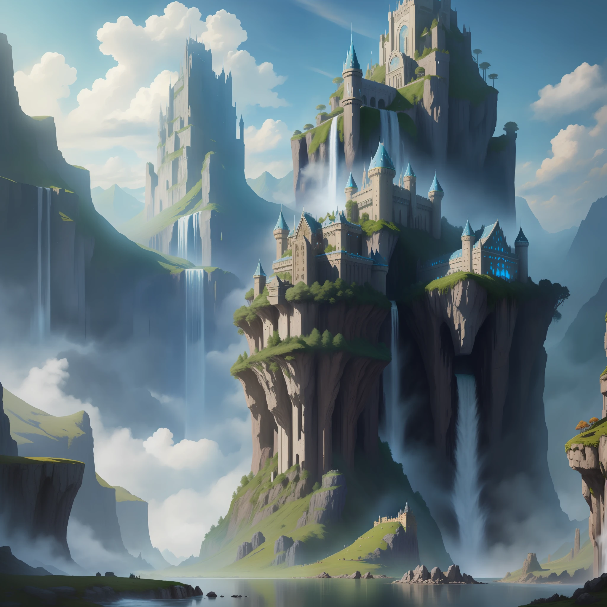 Giant Castle Fantasy Sci-Fi Top Quality Masterpiece Future World Megastructure Giant Waterfall