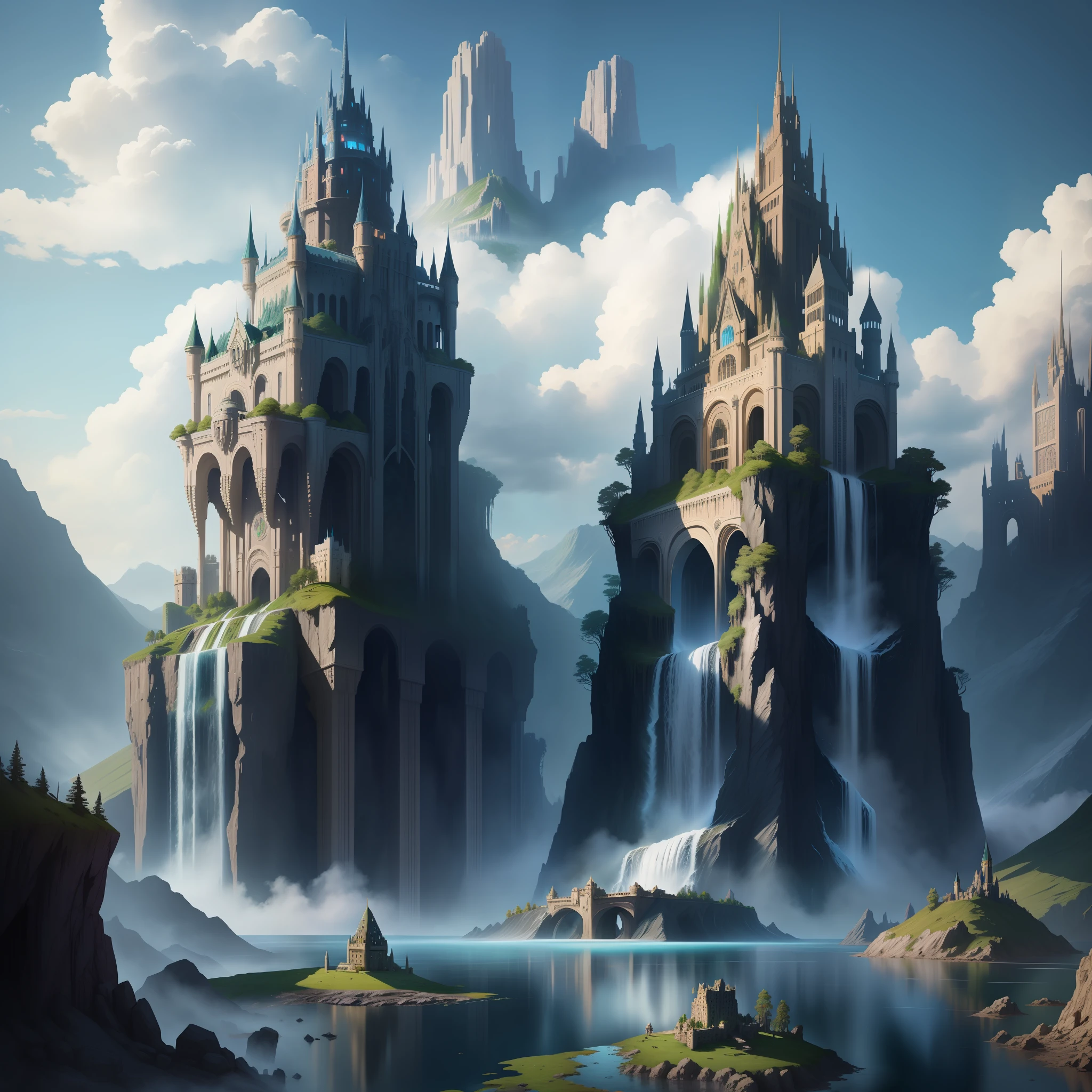 Giant Castle Fantasy Sci-Fi Top Quality Masterpiece Future World Megastructure Giant Waterfall