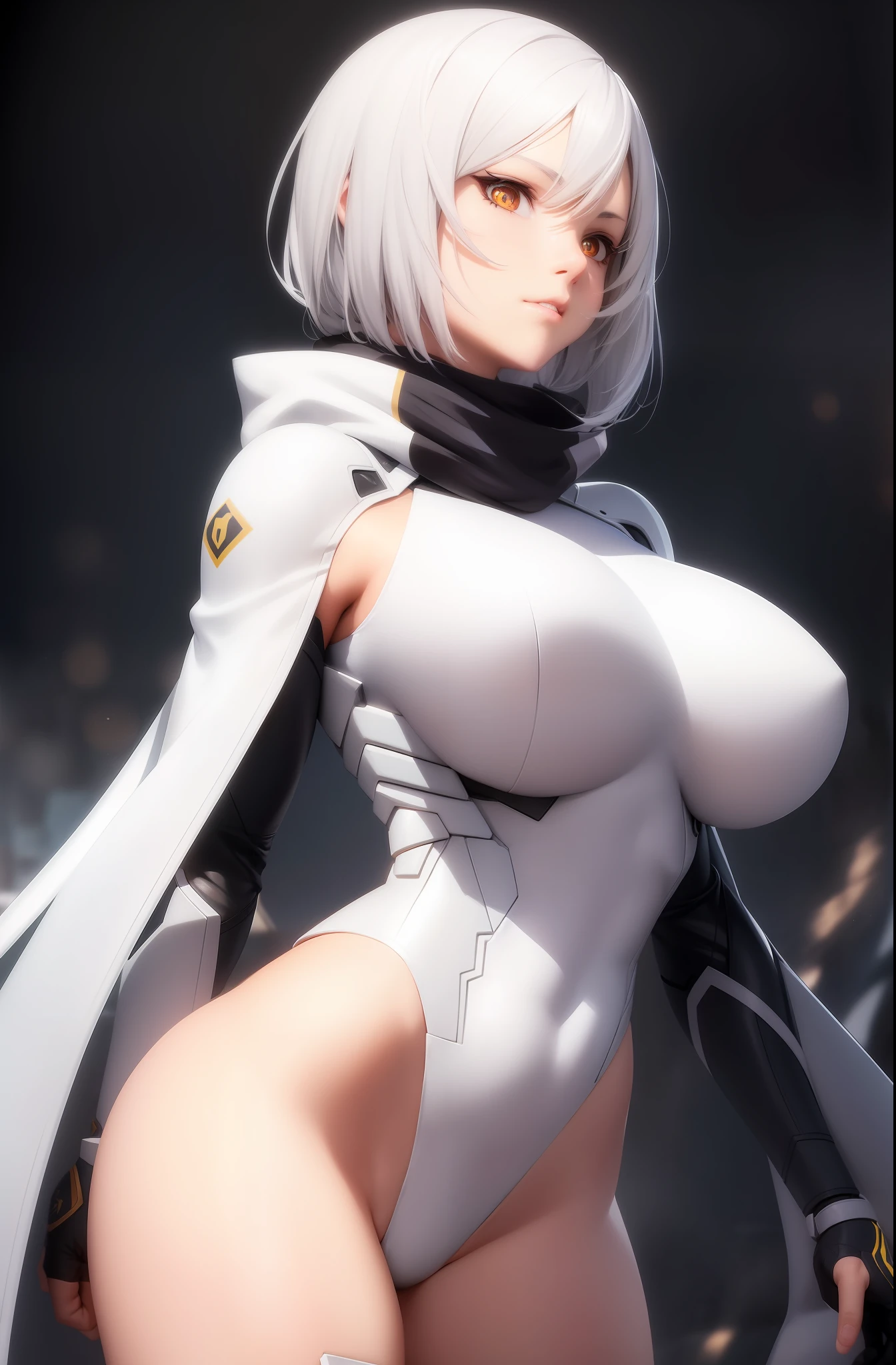 Beauty anime girl /// (Character) wearing detailed combat body suit with scarf, upperbody shots, detailed skin, face sharp focus, detailed eyes and pupils, detailed hair, intricate details and sharp, masterpiece, global illumination, real shadow, bokeh, best quality, photorealistic, realistic, 8k