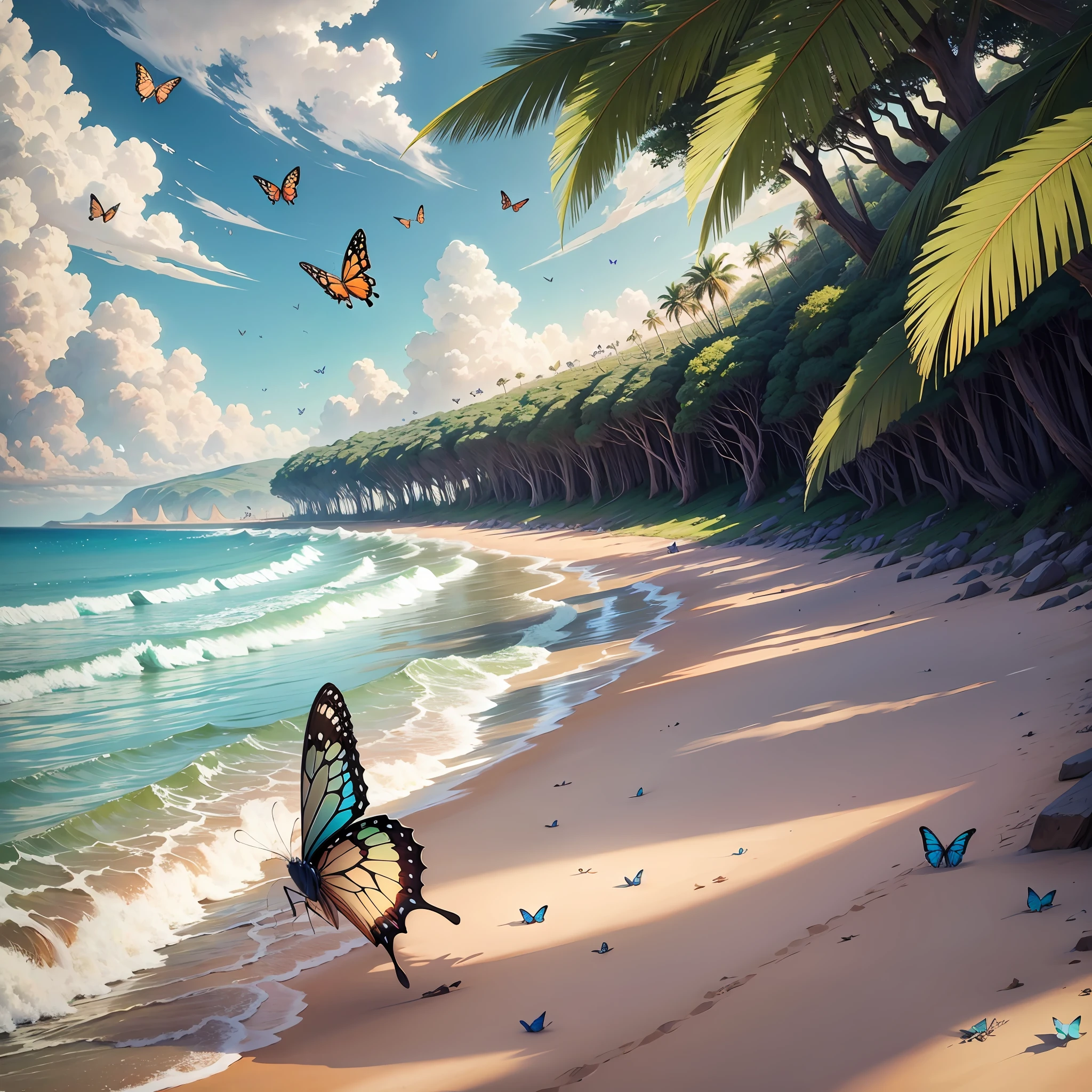Butterflies flying over a beach --auto --s2