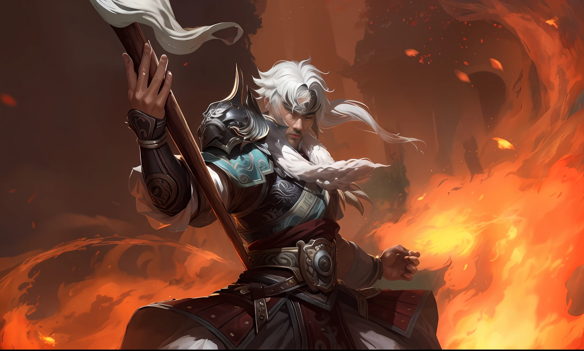 Man with a spear, Ma Chao, Yin-Yang Master Detailed Art, inspired by Hu Zaobin, inspired by Shen Zhou, Guan Yu, G Liulian Art Style, inspired by Huang Shen, by Yang Bolun, Dragon, Epic Exquisite Character Art, by Li Zai, Bian Lian, Door God, China, Man, Martial General