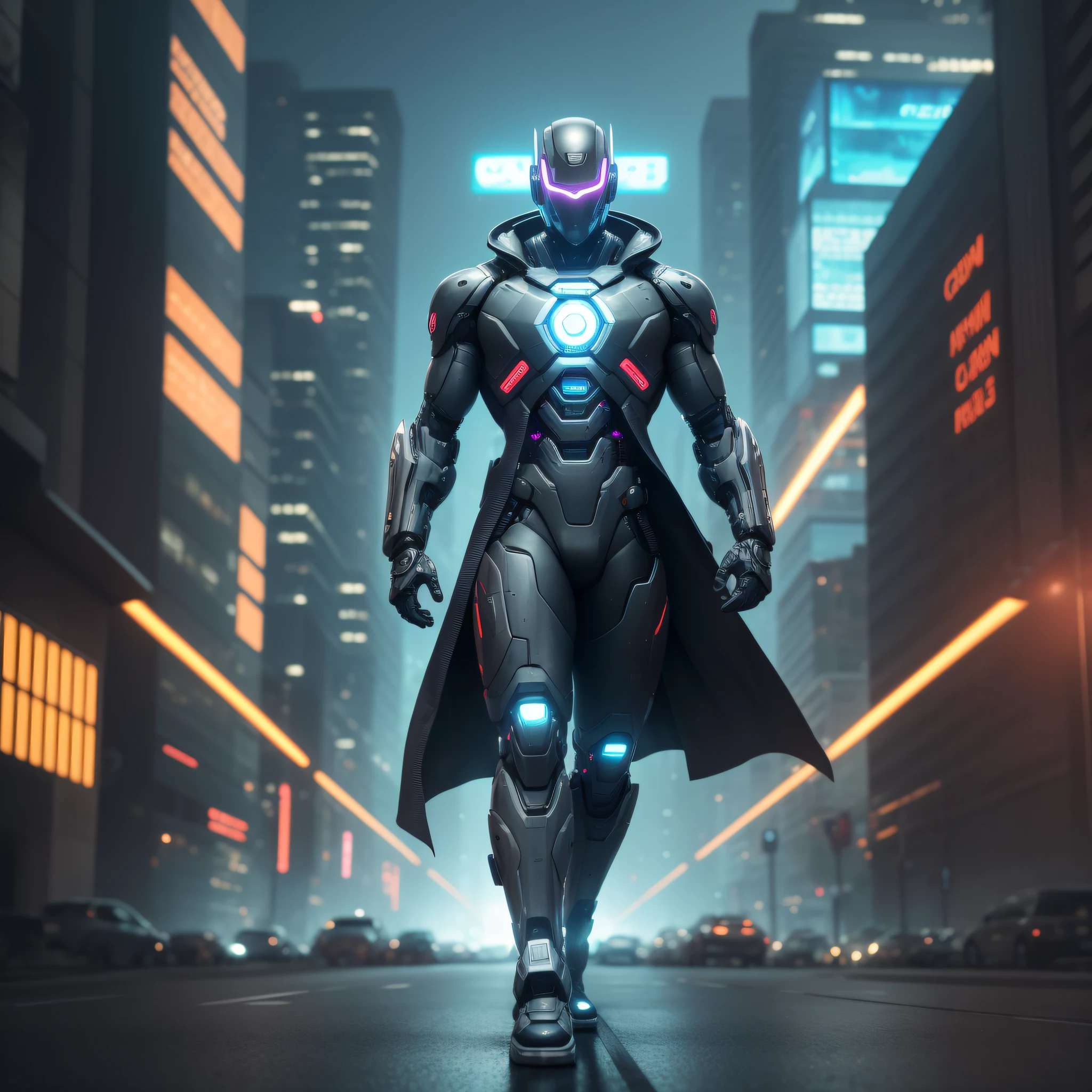 In a cyberpunk future where the line between human and machine has become blurred, a lone cyborg known as C.A.I.N. (Cybernetic Artificial Intelligence Nexus) walks through the shadows of a decaying metropolis. His presence is marked by a faintly purple illumination emanating from his cybernetic skin, while beams of light scatter across his clothing, revealing the perfect fusion of technology and flesh.

C.A.I.N. is a hybrid being, part machine, part human, whose body has been enhanced with advanced cybernetic implants. His mind, connected to a high-powered neural network, gives him extraordinary abilities such as supercomputing, enhanced strength, and superhuman reflexes. He is a lone guardian of justice, fighting the oppression of megacorporations and protecting the weakest in an unequal society.

As you navigate the neon-filled streets, C.A.I.N. is faced with challenges that go beyond physical battles. He faces ethical dilemmas and questions about his own identity. Is he still human? Or has its essence been subjugated by the technology that defines it?

Through his investigations, C.A.I.N. uncovers a conspiracy that threatens to destabilize the city, endangering the lives of thousands of inhabitants. He must unravel the secrets hidden in the bowels of the metropolis, facing murderous androids, renegade hackers, and hostile artificial intelligences. At each step, he is guided by the beams of light radiating from his clothing, reminding him of his duality and his greater purpose.

In the midst of darkness and corruption, C.A.I.N. finds unlikely allies, people with motivations of their own, and their own cybernetic modifications. Together, they form a resistance determined to challenge the control of megacorporations and restore hope for a better future.
