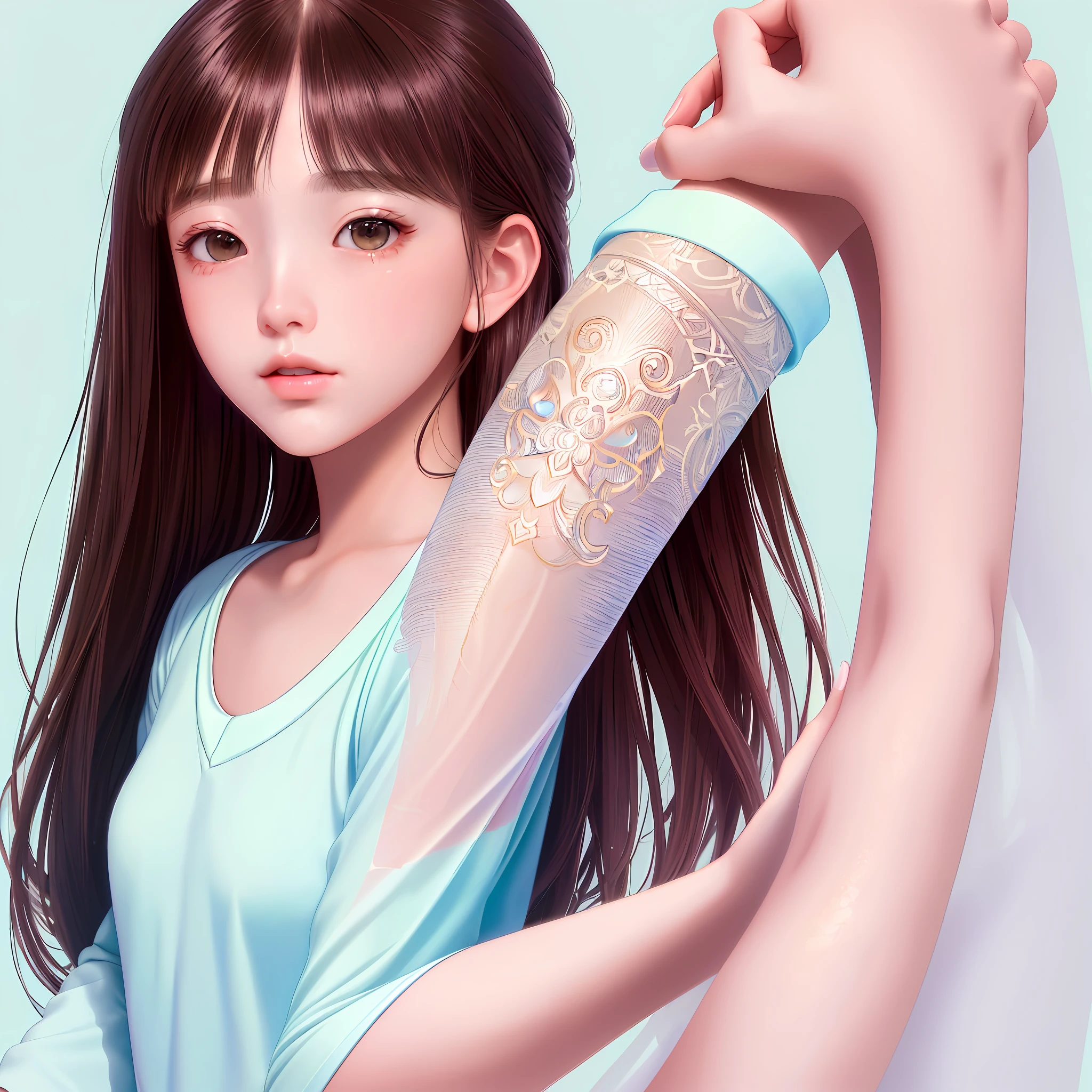 original,(illustration:1.1),(best quality),(masterpiece:1.1),(beautiful and clear background:1.25),(extremely detailed CG unity 8k wallpaper:1.1), 
1girl, flat bangs, stunning innocent symmetry face, shirt, emotional, ulzzang, (PureErosFace_V1:0.7)