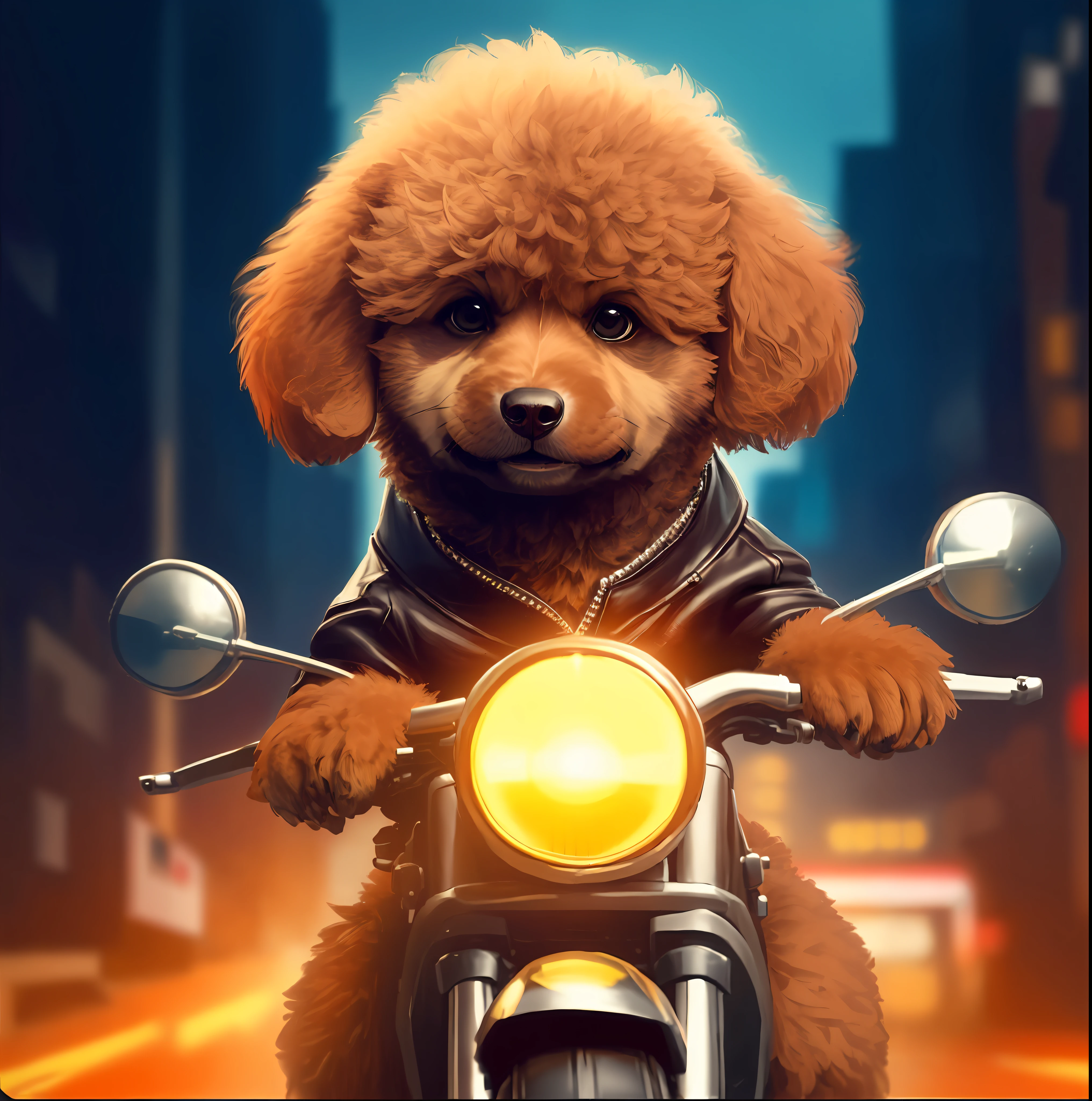 araffe dog in leather jacket riding on a motorcycle in the city, riding a motorcycle, profile picture, biker, high quality portrait, looking heckin cool and stylish, riding on the road, cheburashka, motorcycle, avatar image, profile image, by derek zabrocki, profile pic, dog man, motorbiker, akira moto