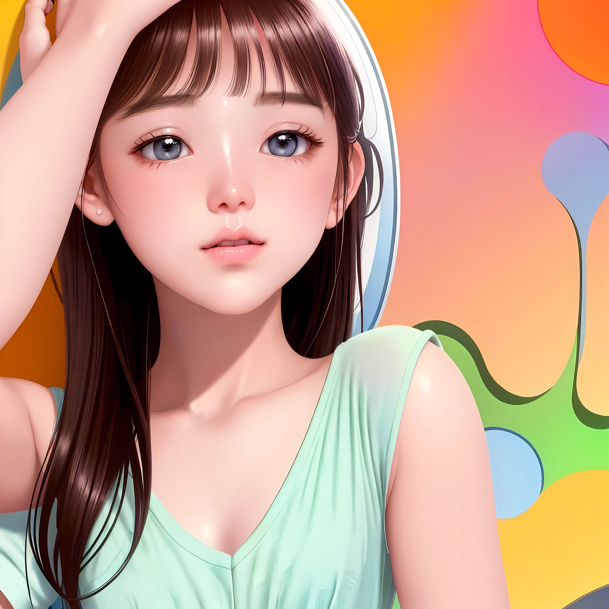 original,(illustration:1.1),(best quality),(masterpiece:1.1),(beautiful and clear background:1.25),(extremely detailed CG unity 8k wallpaper:1.1), 
1girl, flat bangs, stunning innocent symmetry face, shirt, emotional, ulzzang, (PureErosFace_V1:0.7)