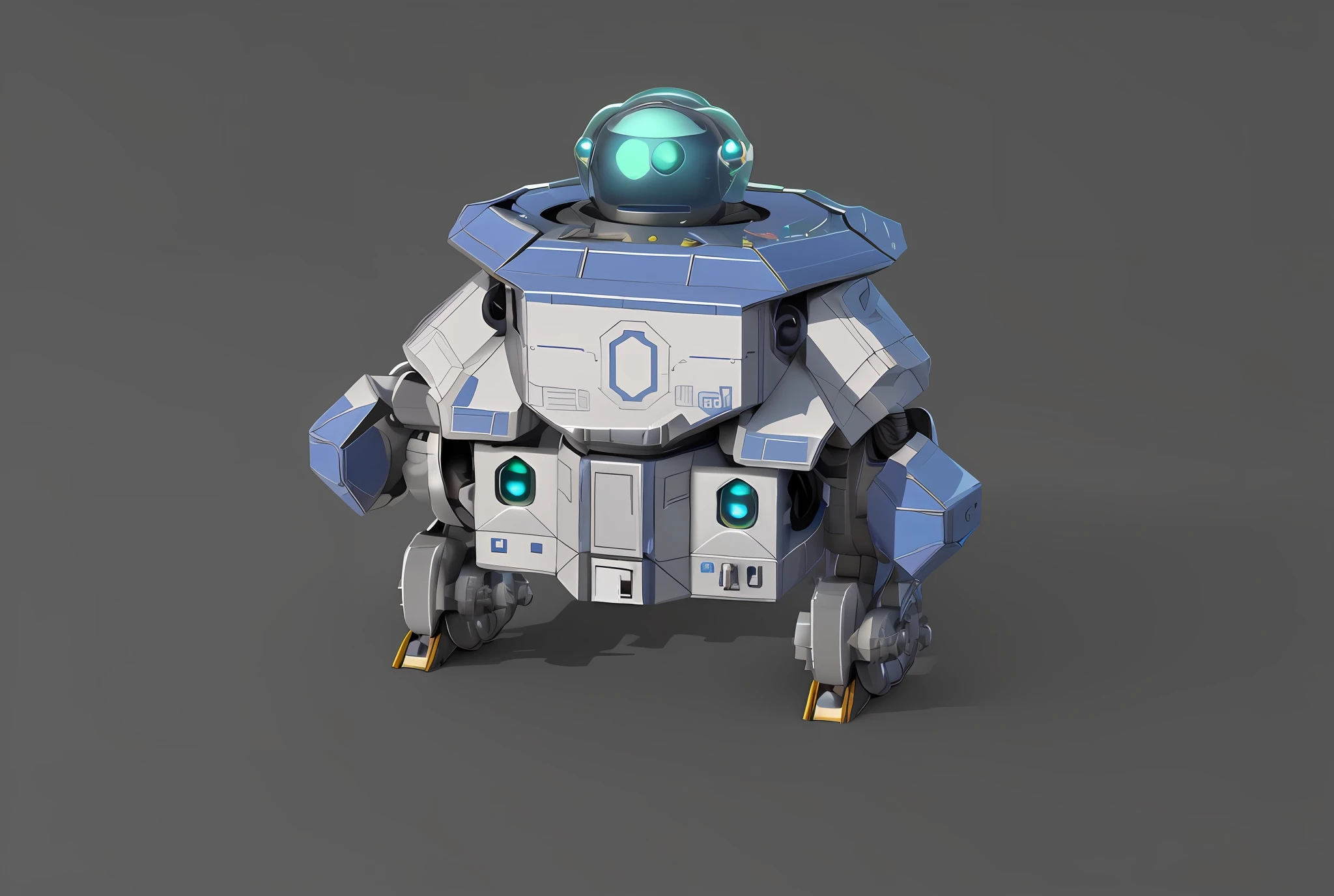 a close up of a robot with a helmet on a gray background, 3 d render stylized, cartoon fantasy spaceship, stylized 3d render, stylized as a 3d render, cute elaborate epic robot, stylized 3 d, mech body, futuristic outpost building, videogame asset, game asset, futuristic robot, round robot, toon render keyshot