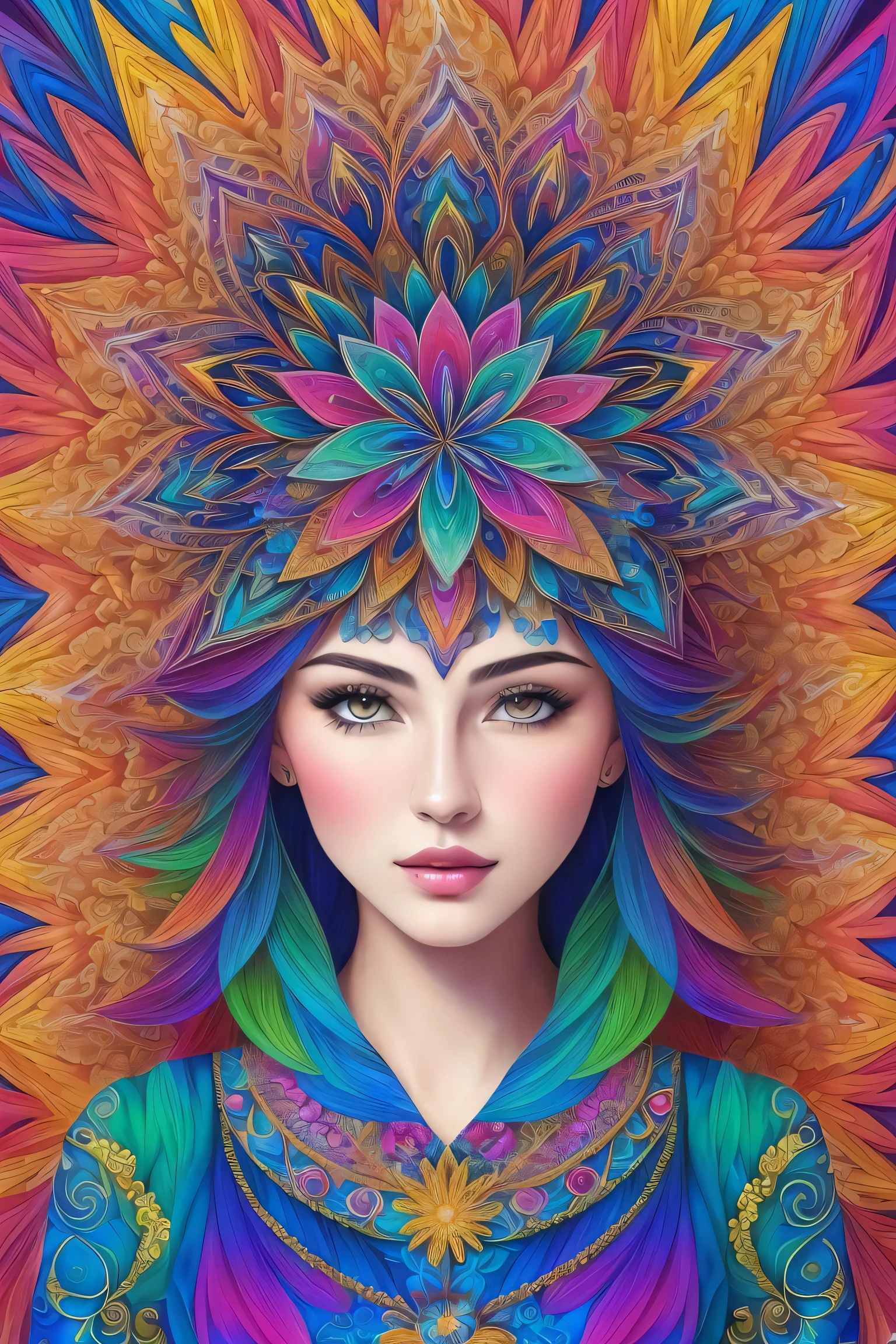 (masterpiece, top quality, best quality, official art, beautiful and aesthetic:1.2), (1girl:1.3), extremely detailed,(fractal art:1.2),colorful,highest detailed,(zentangle:1.2), (dynamic pose), (abstract background:1.5), (treditional dress:1.2), (shiny skin), (many colors:1.4), upper body