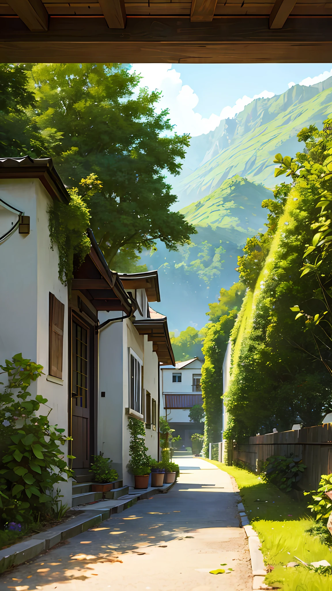 (ultra high res,photorealistic,best quality,photo-realistic),(8k,raw photo,best quality,masterplece),(photon mapping,radiosity,physically-based rendering,automatic white balance),real person,photograph,bridge, building, bush, city, cloud, day, door, fence, field,orest, garden, grass, house, hydrangea, mountain, nature, no_humans, outdoors, path, plant, potted_plant, purple_flower, road, scenery, sky, skyscraper, traditional_media, tree,