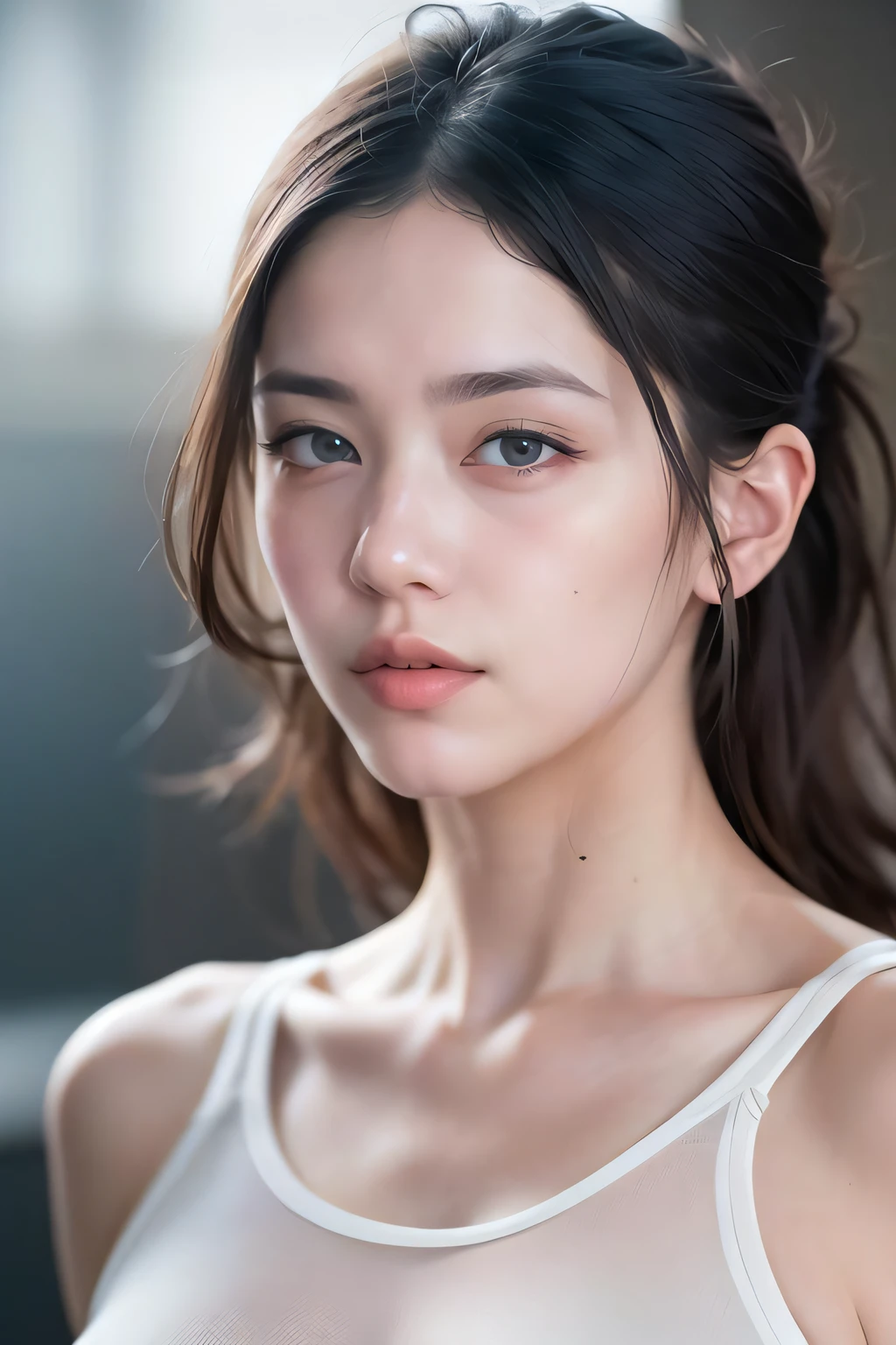dressed, (photo realistic:1.4), (hyper realistic:1.4), (realistic:1.3),
(smoother lighting:1.05), (increase cinematic lighting quality:0.9), 32K,
1girl,20yo girl, realistic lighting, backlighting, light on face, ray trace, (brightening light:1.2), (Increase quality:1.4),
(best quality real texture skin:1.4), finely detailed eyes, finely detailed face, finely quality eyes,
(tired and sleepy and satisfied:0.0), face closeup, t-shirts,
(Increase body line mood:1.1), (Increase skin texture beauty:1.1)
