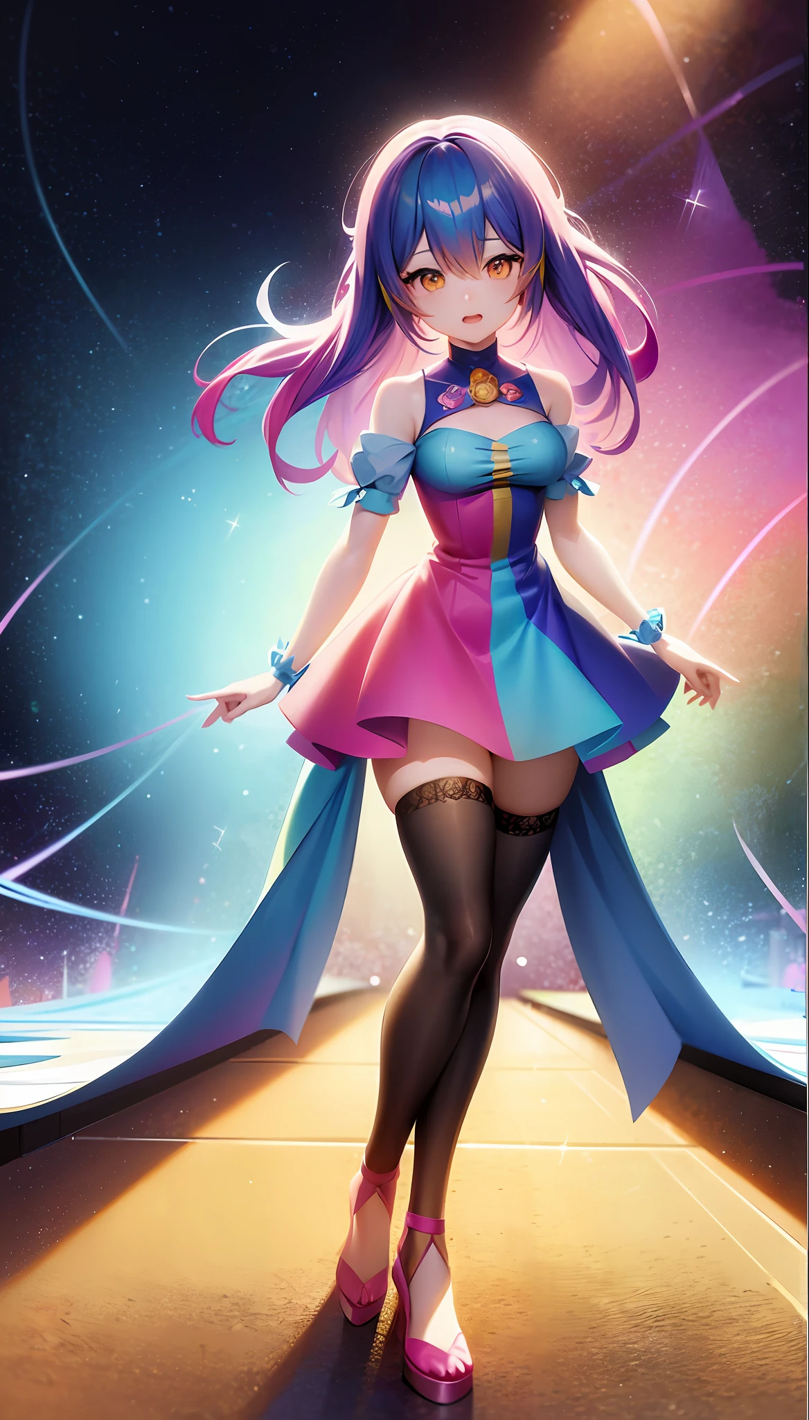 anime girl with colorful hair and a colorful dress, rossdraws pastel vibrant, rossdraws cartoon vibrant, anime style 4 k, beautiful anime portrait, artgerm colorful!!!, ! dream artgerm, beautiful anime girl, anime styled digital art, anime art wallpaper 4k, anime art wallpaper 4 k, digital anime art, extremely detailed artgerm