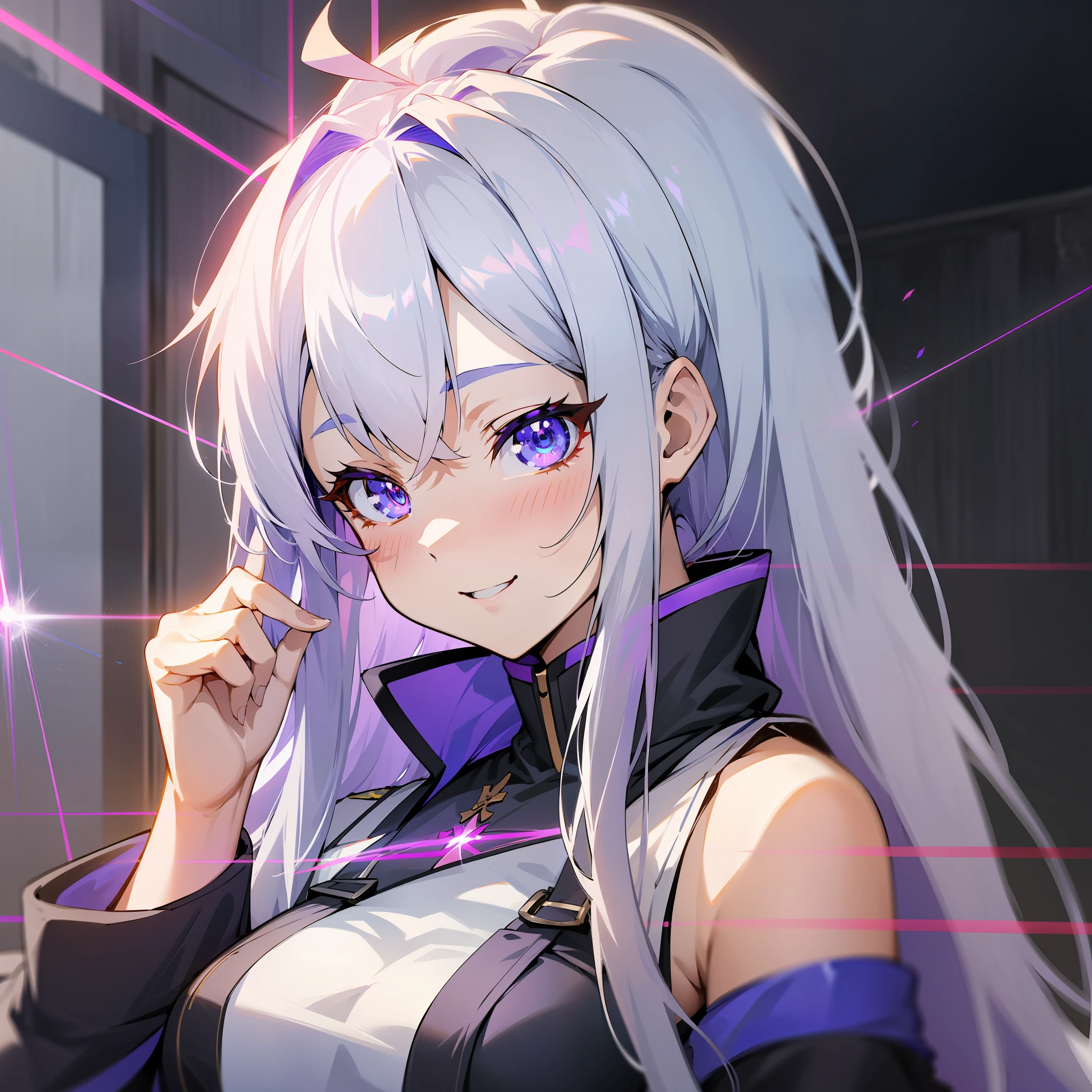 Anime girl with long gray hair and purple top, from Azure Lane Style, Azur Lane Video Game, 8K !!, White Hair God, Azur Lane Character, Ayaka Genshin Impact, from Arc Knights, New Characters, 8K Character Details, Waifu, Grand!, 8K!, Ahegao (((White Laser)) Twitter icon, Happiness, smile