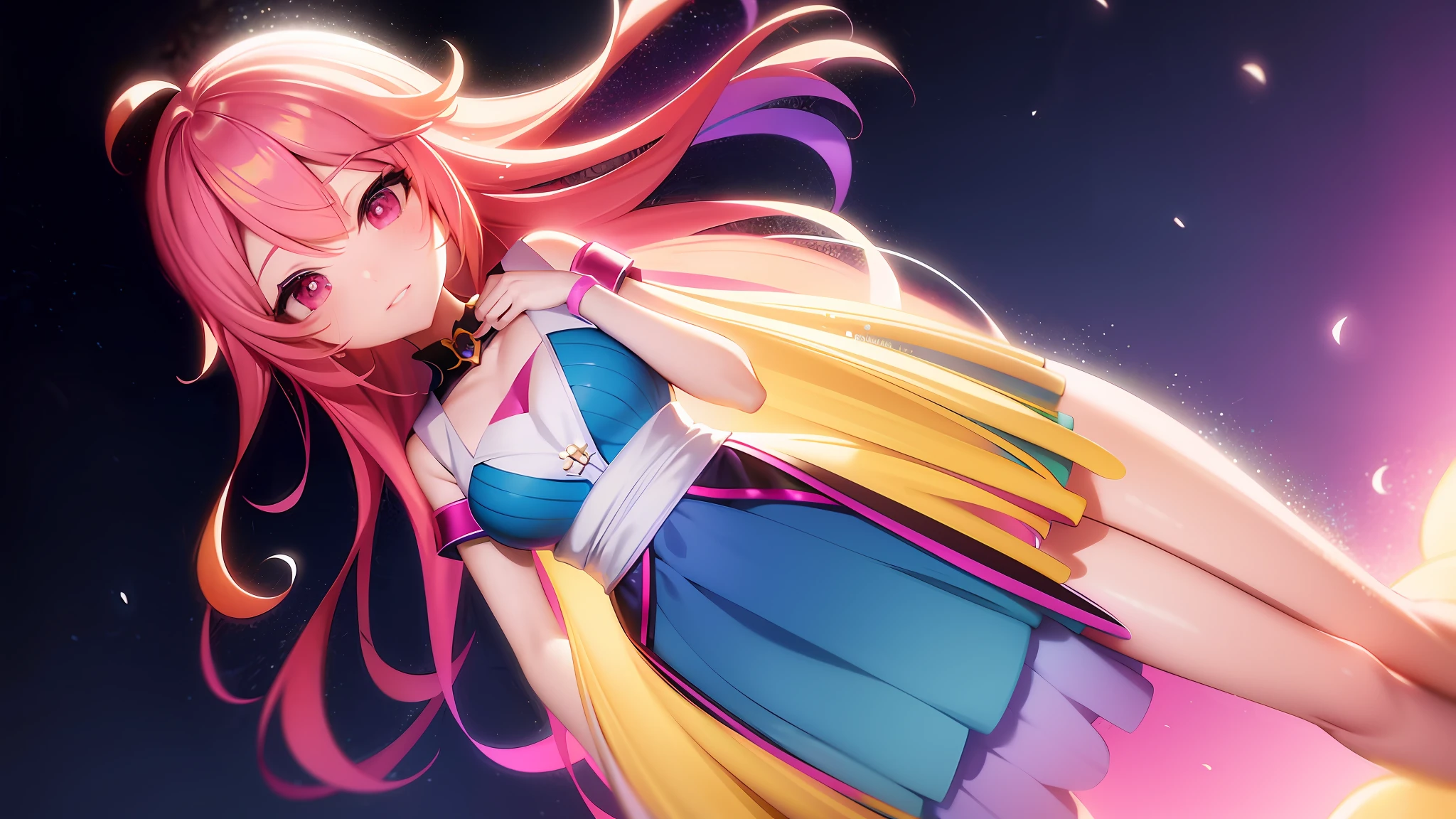 anime girl with colorful hair and a colorful dress, rossdraws pastel vibrant, rossdraws cartoon vibrant, anime style 4 k, beautiful anime portrait, artgerm colorful!!!, ! dream artgerm, beautiful anime girl, anime styled digital art, anime art wallpaper 4k, anime art wallpaper 4 k, digital anime art, extremely detailed artgerm