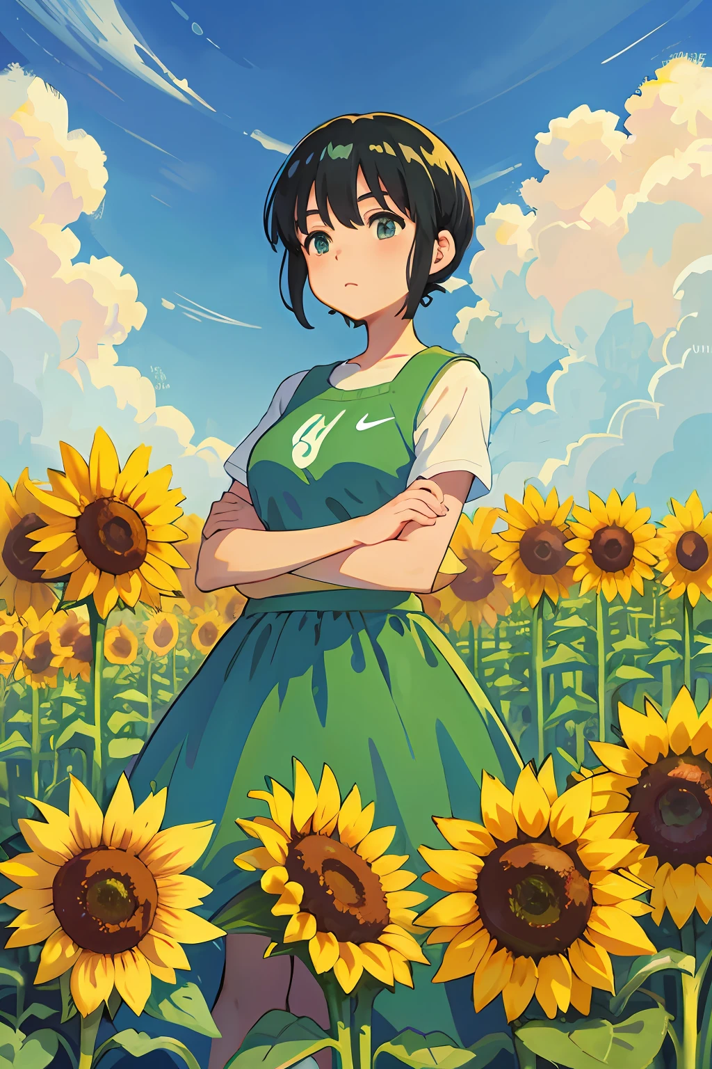 Nike vapormax, sunflower field, Studio Ghibli art style