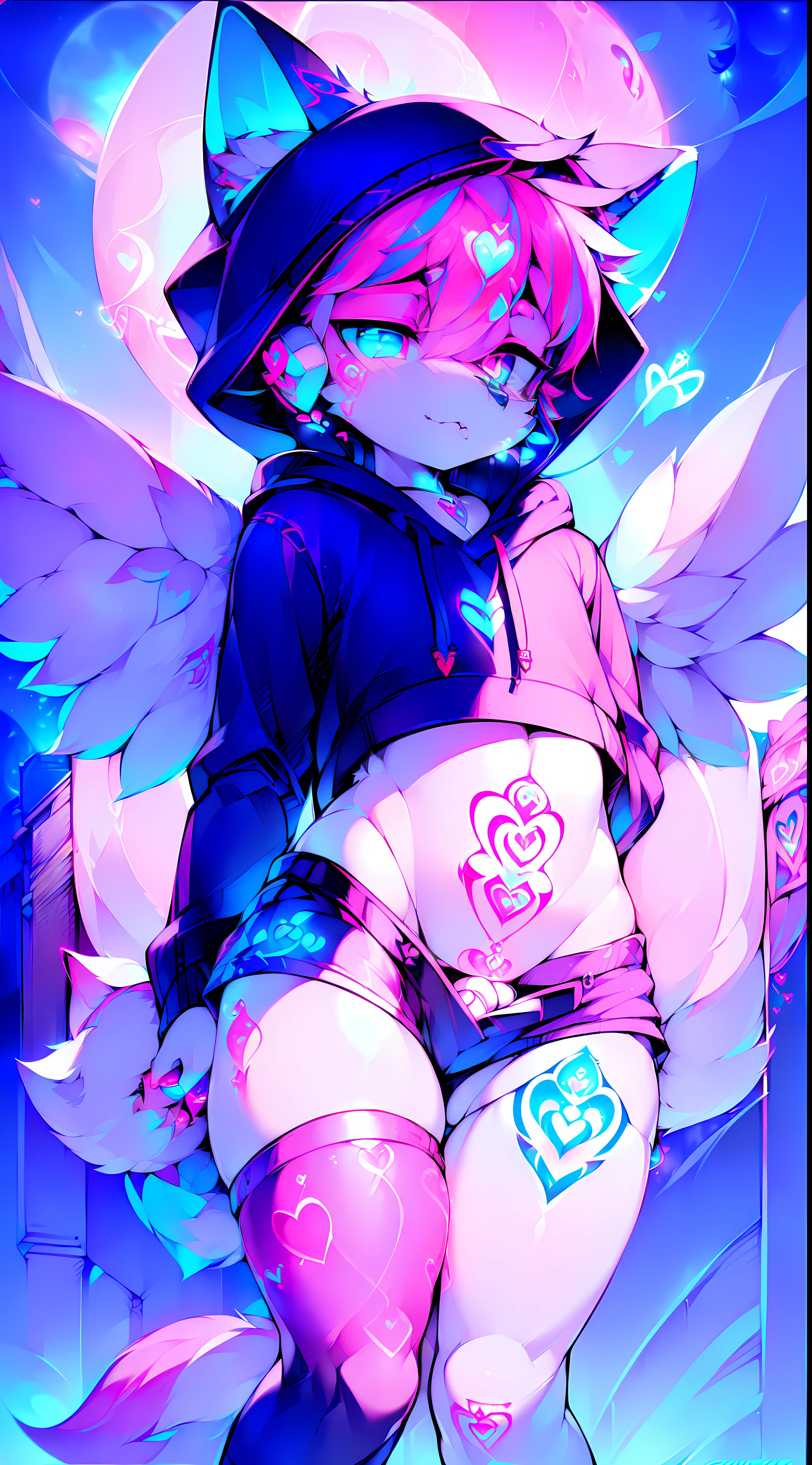 Black Fox, (White Body:1.3), (((masterpiece))), collar, ((angel Wings:1.45)), (headphones:1.4), short hair, black hair, blush, (headphones:1.55), ((Thigh High Socks, Femboy Clothing, Femboy Thigh Highs:1.2)), ((a blue eye left, a pink eyes right:1.55)), (((Femboy))), full body, ((womb tattoo, crotch tattoo, glowing tattoo:1.52)), ((guy look like women:1.52)), (fox tail:1.52), Full HD, 8K, ((short pant s, hoodie crop:1.52)), ((sexy underwear:1.55)), ((full moon, blue moon:1.45)) public, (small breasts:1.35), (Trap:1.55), (shy:1.55), fluffy sonar, winter land, Furry Cub, cub boys , Yaoi/Gay, ((blue eyes:1.55)), ((pink eyes:1.55)), eyes have 2 colors, pink and blue, (woman body:1.35)