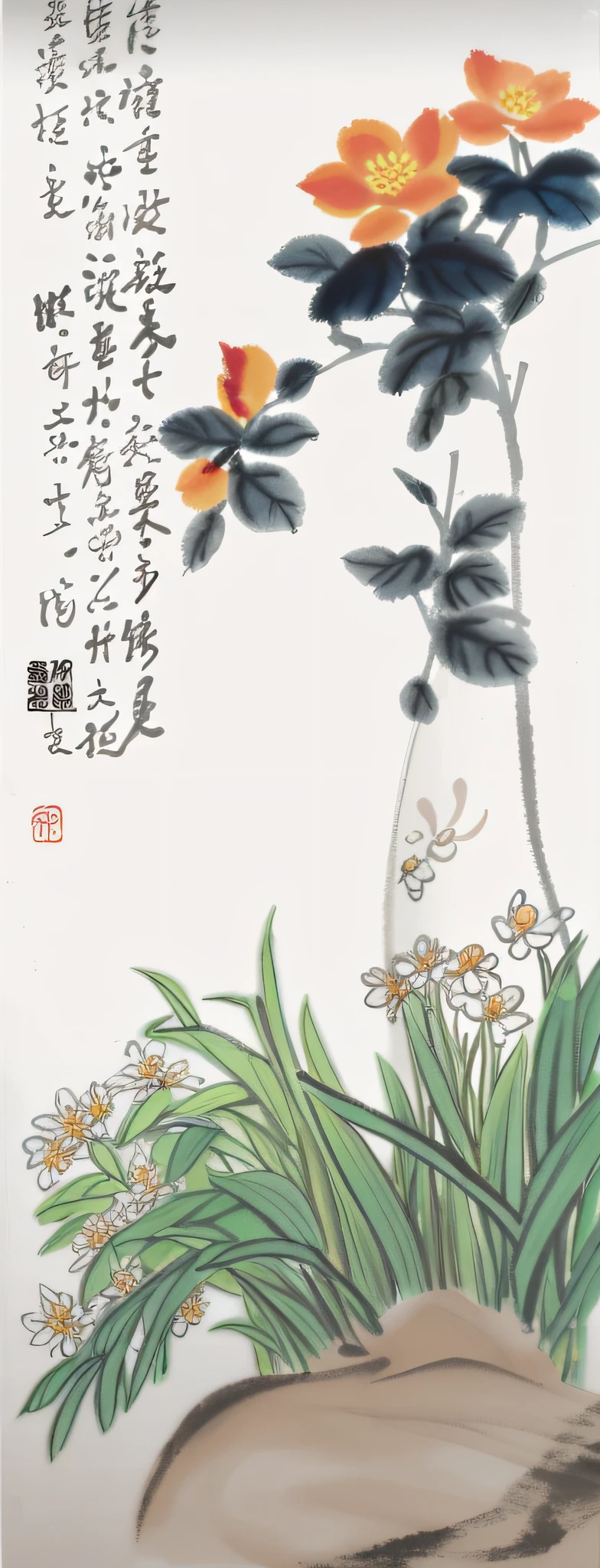 There is a vase painting with flowers inside, Qi Baishi style, Qi Baishi, Gong Kai, Wu Changshuo inspired, Hu Jieqing inspired, Dong Qichang, Zhang Shunzi, Qi Baishi inspired, Luo Zhichuan inspired, Zhongyuan Festival