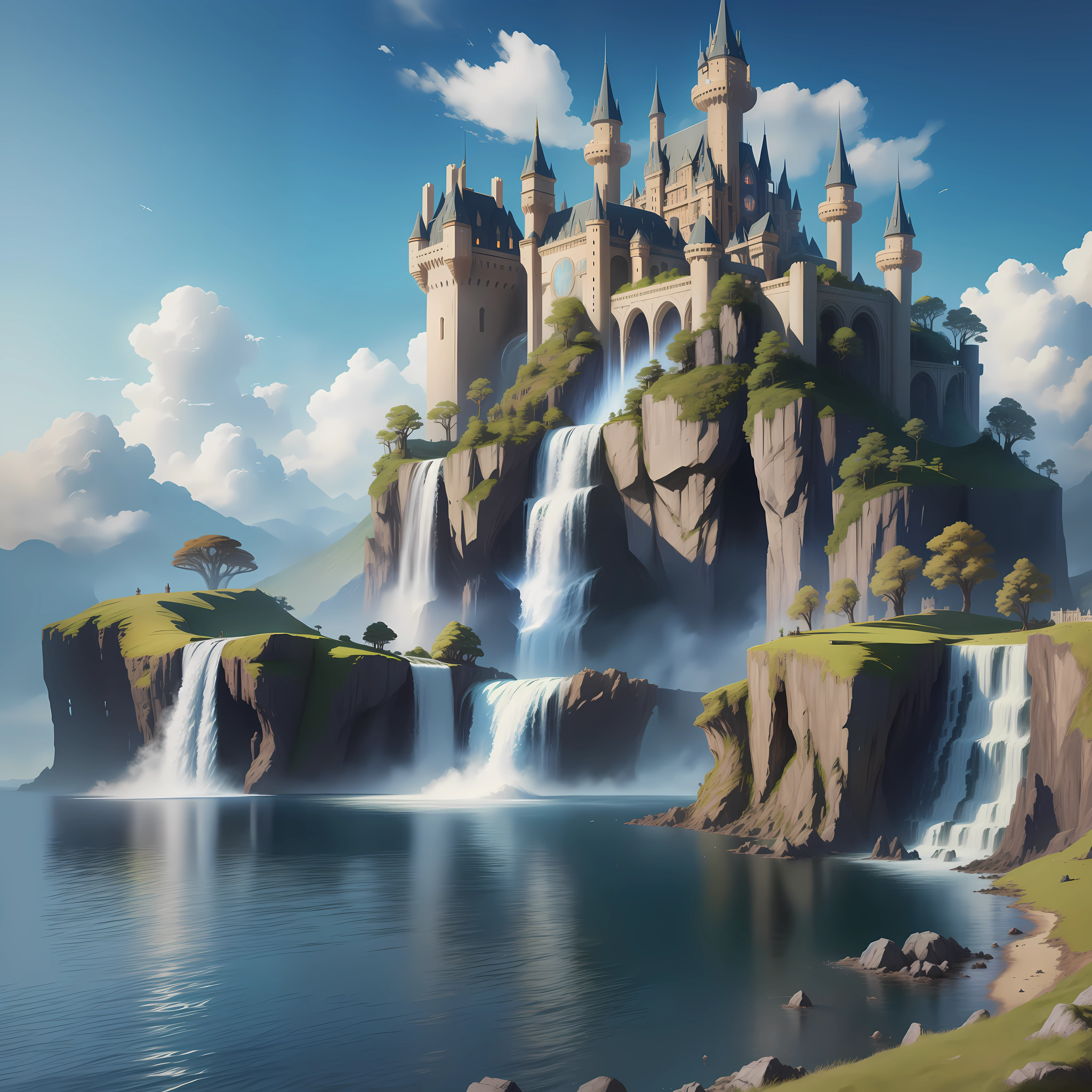 Giant Castle Fantasy Sci-Fi Top Quality Masterpiece Future World Megastructure Giant Waterfall
