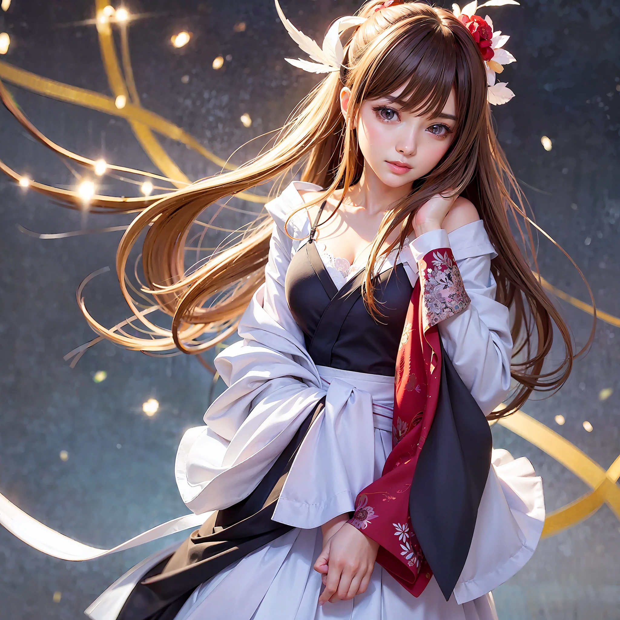 masterpiece, best picture quality, high quality, beautiful girl, Japanese, Japanese school girl, popular Korean makeup, detailed, swollen eyes, detailed eyes, detailed skin, beautiful skin, ultra high resolution, (reality: 1.4), very beautiful, slightly younger face, beautiful skin, slender, (ultra realistic), (illustration), (high resolution), (8K), (highly detailed), (best illustration), (beautifully detailed eyes), (super detailed), (wallpaper), (detailed face), looking at viewer, fine details, detailed face, pureerosfaceace_v1, smiling, looking straight ahead, idol outfit (ruffle, check, short skirt), looking straight ahead, Angle from waist up, realistic photo, bright lighting, professional lighting, brown hair, long hair, distinctive hairstyle, Asuka Saito,
