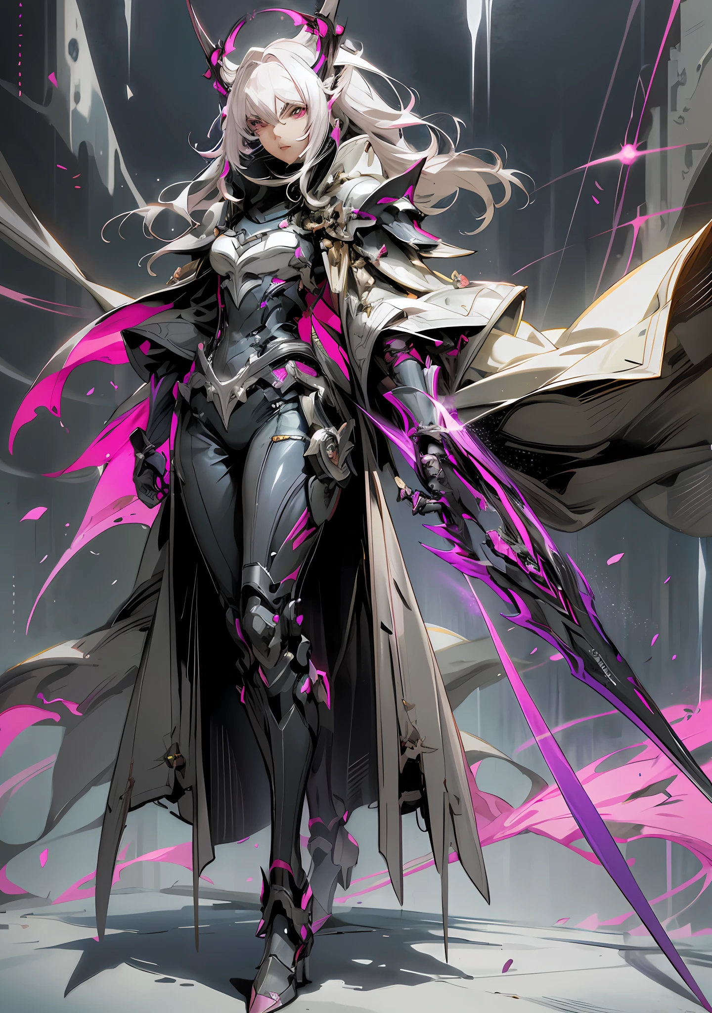 anime character with a pink and black outfit and a cape, style of raymond swanland, sharp silver armor fuchsia skin, by Yang J, by Jeremy Chong, cushart krenz key art feminine, epic exquisite character art, stunning character art, by Zhou Chen, ross tran 8 k, concept art | artgerm, high quality digital concept art
