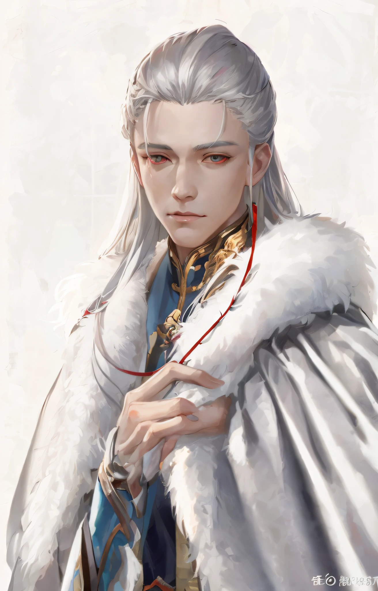 a close up of a person with white hair and a sword, white haired deity, with white long hair, with long white hair, artwork in the style of guweiz, white haired, guweiz, handsome guy in demon slayer art, beautiful character painting, by Yang J, white-haired, guweiz on pixiv artstation, anime character