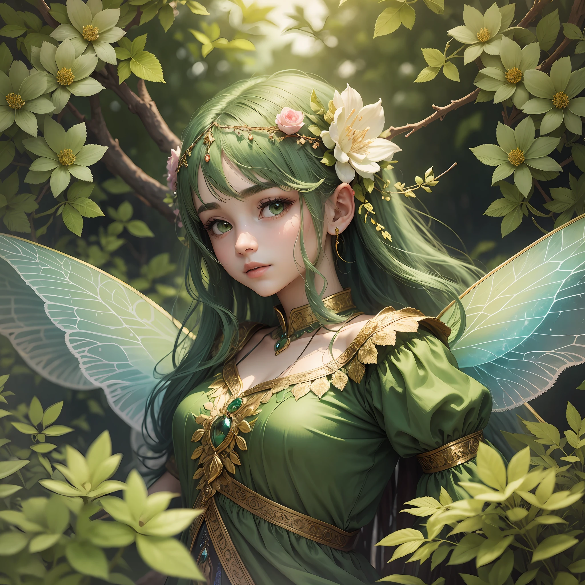 Antique, beautiful, fairy, green clothes, upper body, beautiful --auto --s2