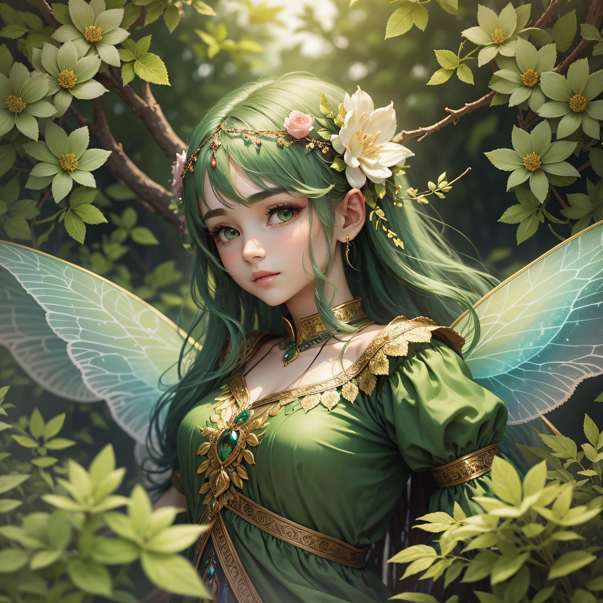 Antique, beautiful, fairy, green clothes, upper body, beautiful --auto --s2