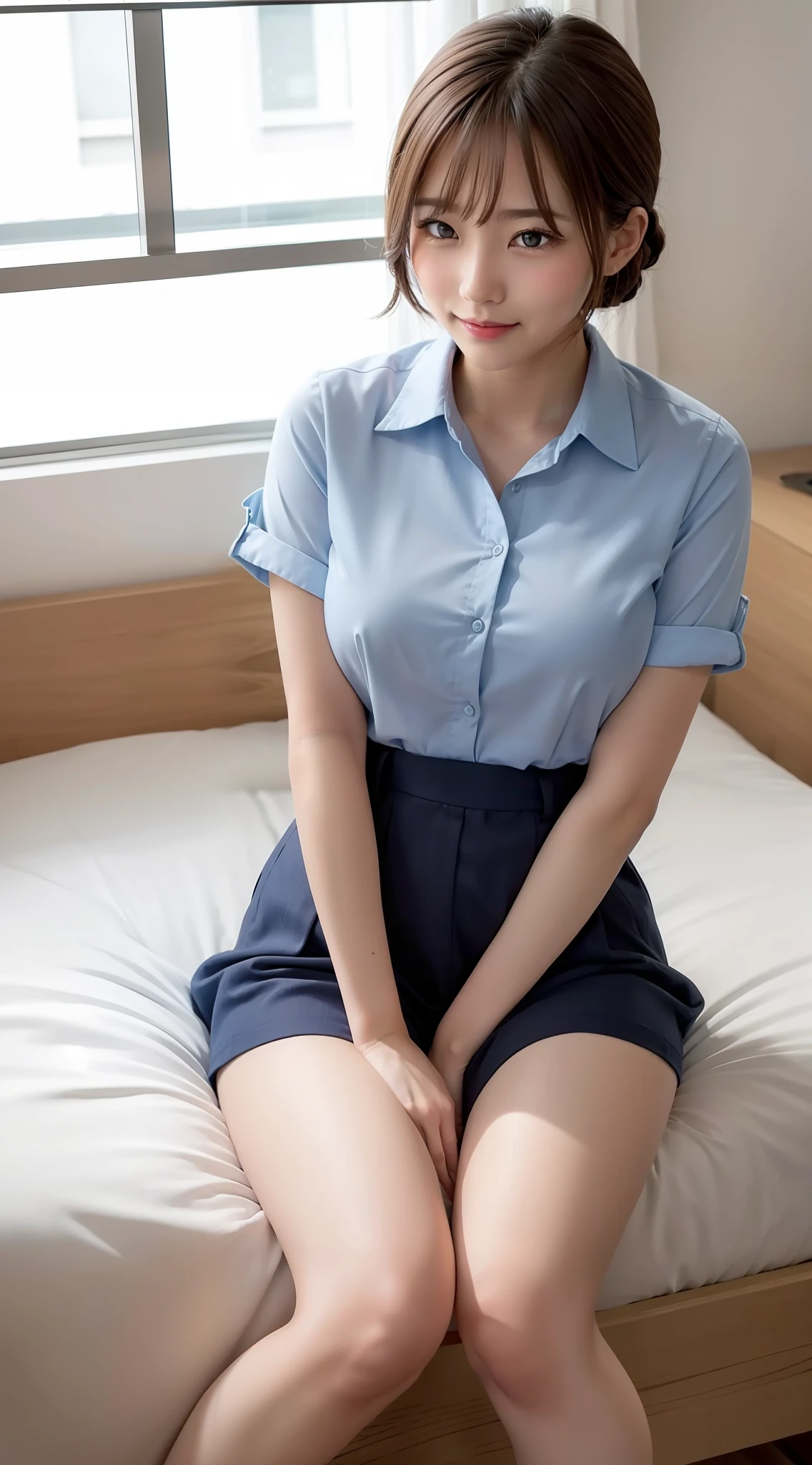 Blushing, looking at the viewer