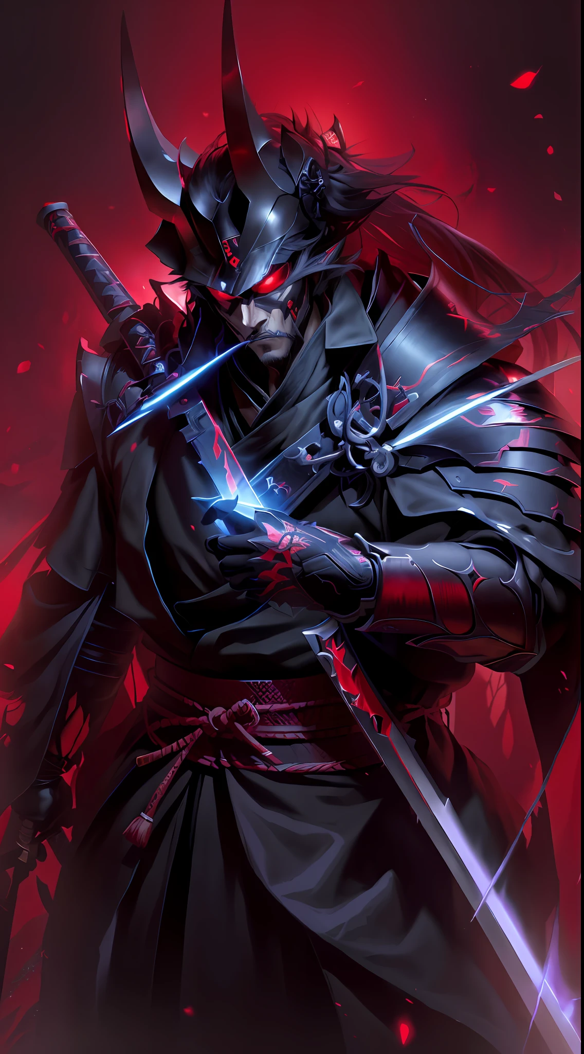 anime character with a sword and a demon face, demon samurai, badass anime 8 k, by Yang J, demon samurai warrior, [ trending on cgsociety ]!!, portrait of ninja slayer, inspired by Kanō Hōgai, trending on artstation pixiv, 8k high quality detailed art, anime epic artwork, dark souls art style