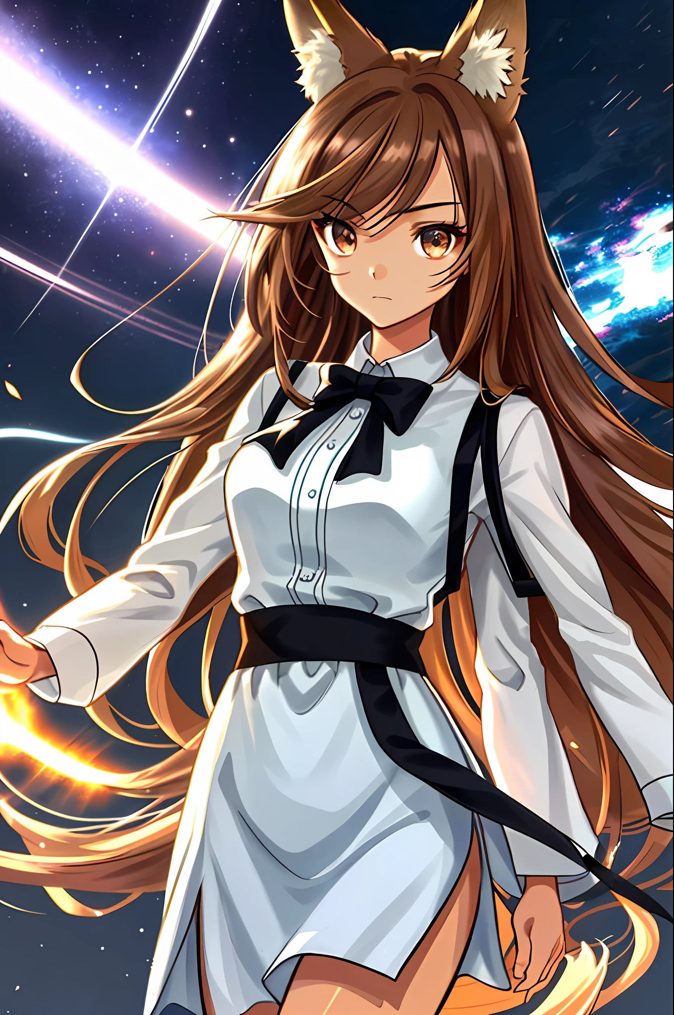 {{{{masterpiece}}}}, {{{hyper detailed}}}, {{{highres}}}, {{good anatomy}}, (better quality))), ((an extremely delicate and beautiful)), {{an extremely detailed and delicate}}, {8k CG wallpaper}, {stunning art}, {{illustration}}, {incredible}, original, mature, ((half-length shot)), ((tanned skin)), intricate, (depth of field), highly detailed body, (((masterpiece))), (very high quality artwork), detailed face, masterpiece, best quality,  incredibly absurd, ((best quality)), (ultra detailed), (beautiful detailed eyes), (((caramel brown eyes))), ((boring eyes)), helf eyelid eyes, hyper intricate, extremely detailed girl, beautiful detailed eyes, vibrant eyes, ray tracing, [[[vibrant colors]]], from the waist up, girl, sharp focus, [[best quality]], illustration, dynamic angle, depth of field, dynamic light, 1girl, ((split hair, very long hair,  straight hair)), brown brown hair, silky hair, dynamic hair, medium breasts, (caramel brown eyes), sharp eyes, long eyelashes, ((white shirt)), anime ears, animal long ears, fox ears, casual shirt, frown, cheerful expression, dynamic lights, god rays, cinematic lightning, (ultra detailed: 1.3), cloudy background, concrete floor
(magazine: 1.3), (cover style: 1.3), fashionable, woman, vibrant, outfit, posing, forehead, colorful, dynamic, background, elements, safe, expression, hold, statement, accessory, majestic, rolled, around, touch, scene, text, cover, bold, eye-catching, title, elegant, font, catchy, headline, larger, eye-catching, modern, modern, focus, fashion, fashion, fashion,