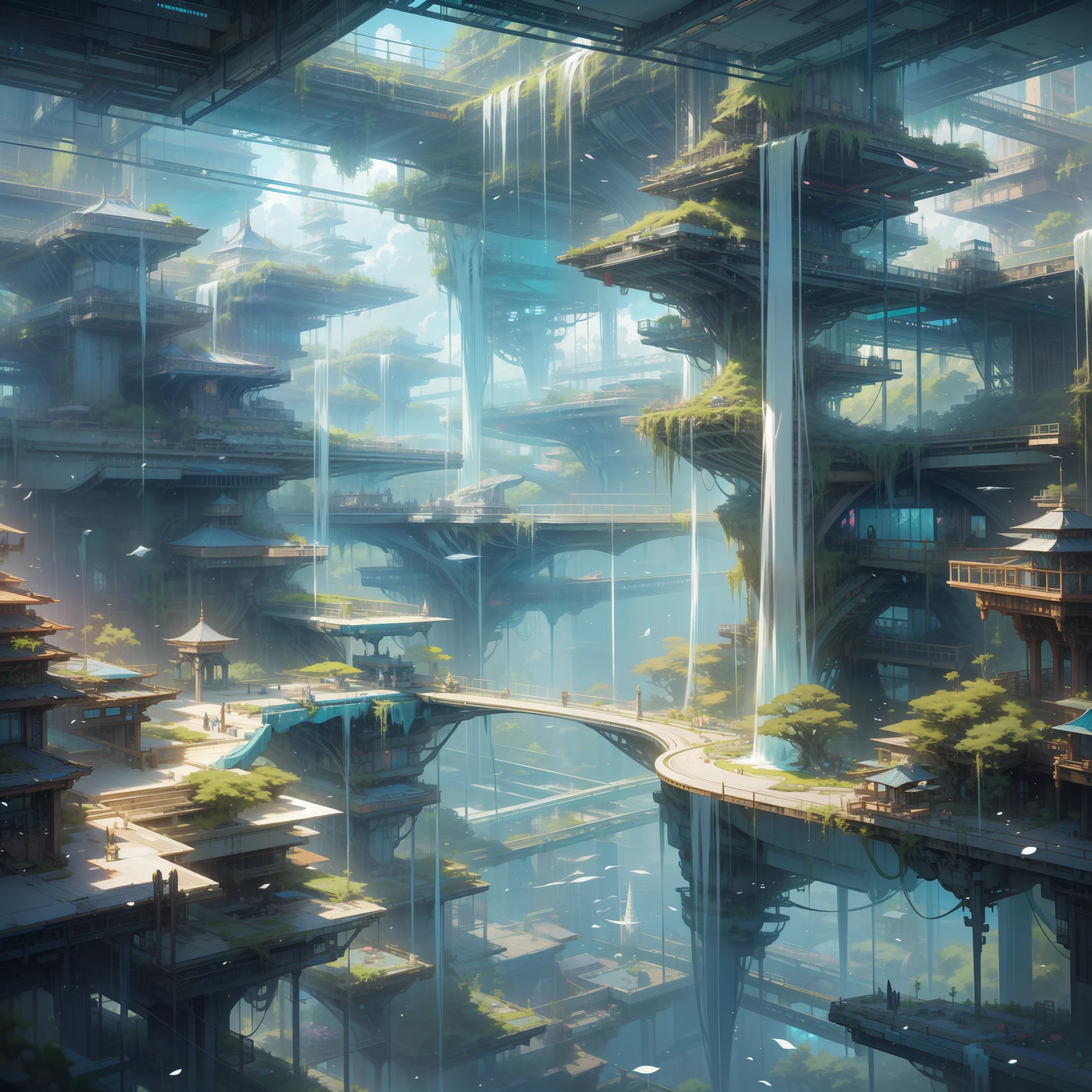 Sky, Clouds, holding_weapon, no_humans, Glow, Architecture, Science Fiction, Cities modern futuristic design large underwater city, futuristic underwater cityscape, a artificial waterfall and a pond with colorful flowers in the middle, nature meets underwater architecture, built inside ocean, realistic beehive architecture, organic underwater architecture, Reality very close to real nature, breathtaking render,city with underwater forest , advanced civilization technology,stunning architecture, luxury architecture, realistic fantasy render, by Zha Shibiao, epic and stunning, architectural visualization, epic architecture, concept art. 8 k --auto --v6 --s2