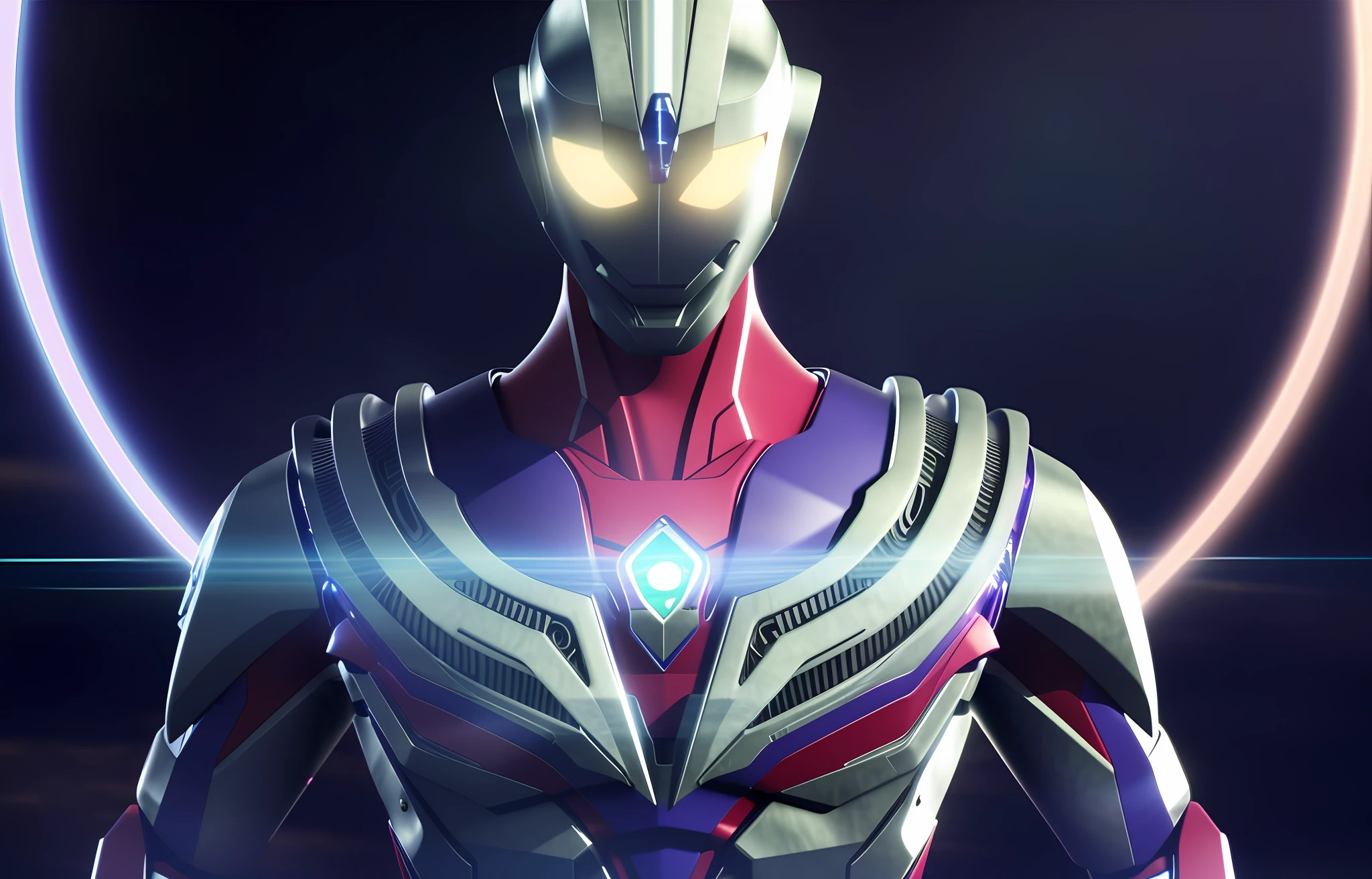 a close up of a robot with a glowing halo in the background, ultraman, hyper ultra detailed, infini - d - render, ultra render, unreal engine render saint seiya, ultra hyper realistic, 8k render”, hq render, 8 k cg render, high render, hq 4k wallpaper, high detailed official artwork, ultra mega super hyper realistic