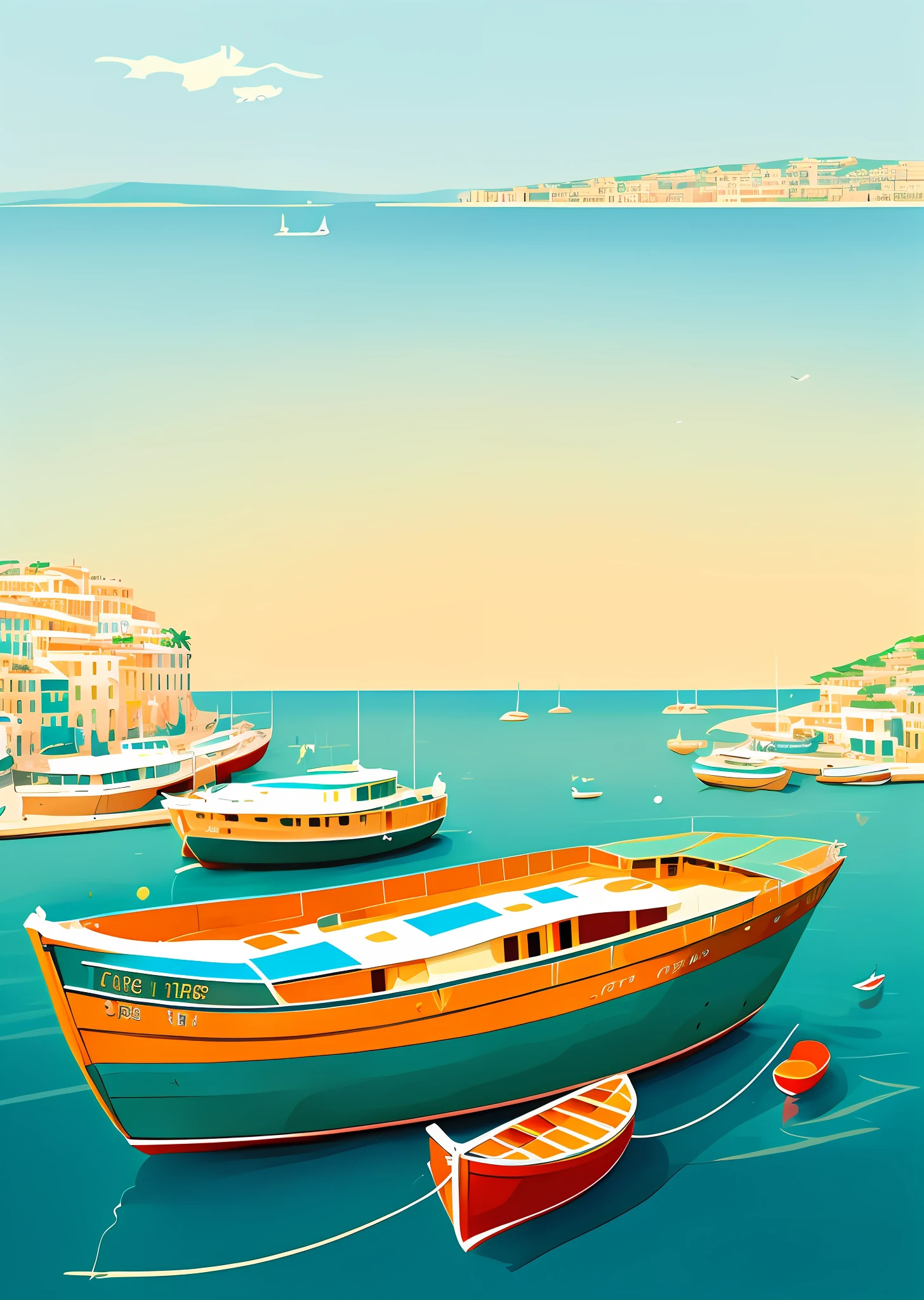 there are many boats that are docked in the water, port scene background, stylized digital illustration, mediterranean city, italian mediterranean city, mediterranean fisher village, in style of digital illustration, renaissance port city background, harbor, a beautiful artwork illustration, painterly illustration, digital illustration -, fishing town, vector illustration, boat, mediterranean beach background, illustration!