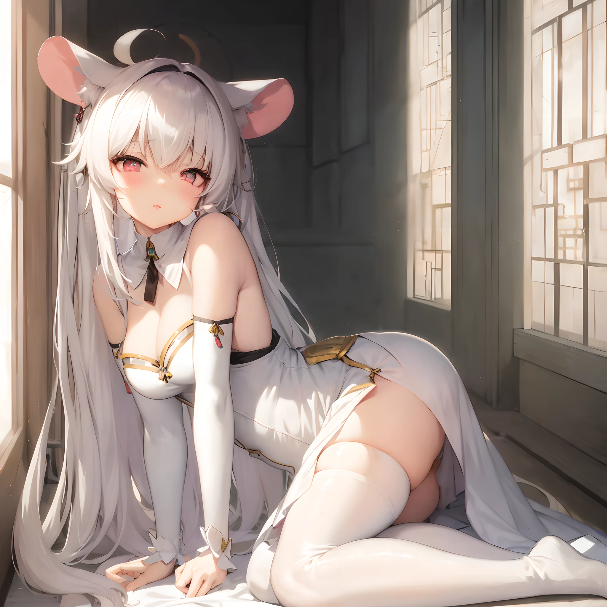 anime girl in white dress sitting on floor with cat ears, trending on artstation pixiv, guweiz on pixiv artstation, beautiful mouse - girl, guweiz on artstation pixiv, seductive anime girl, anime goddess, smooth anime cg art, fanart best artstation, cute anime waifu in a nice dress, high detailed official artwork