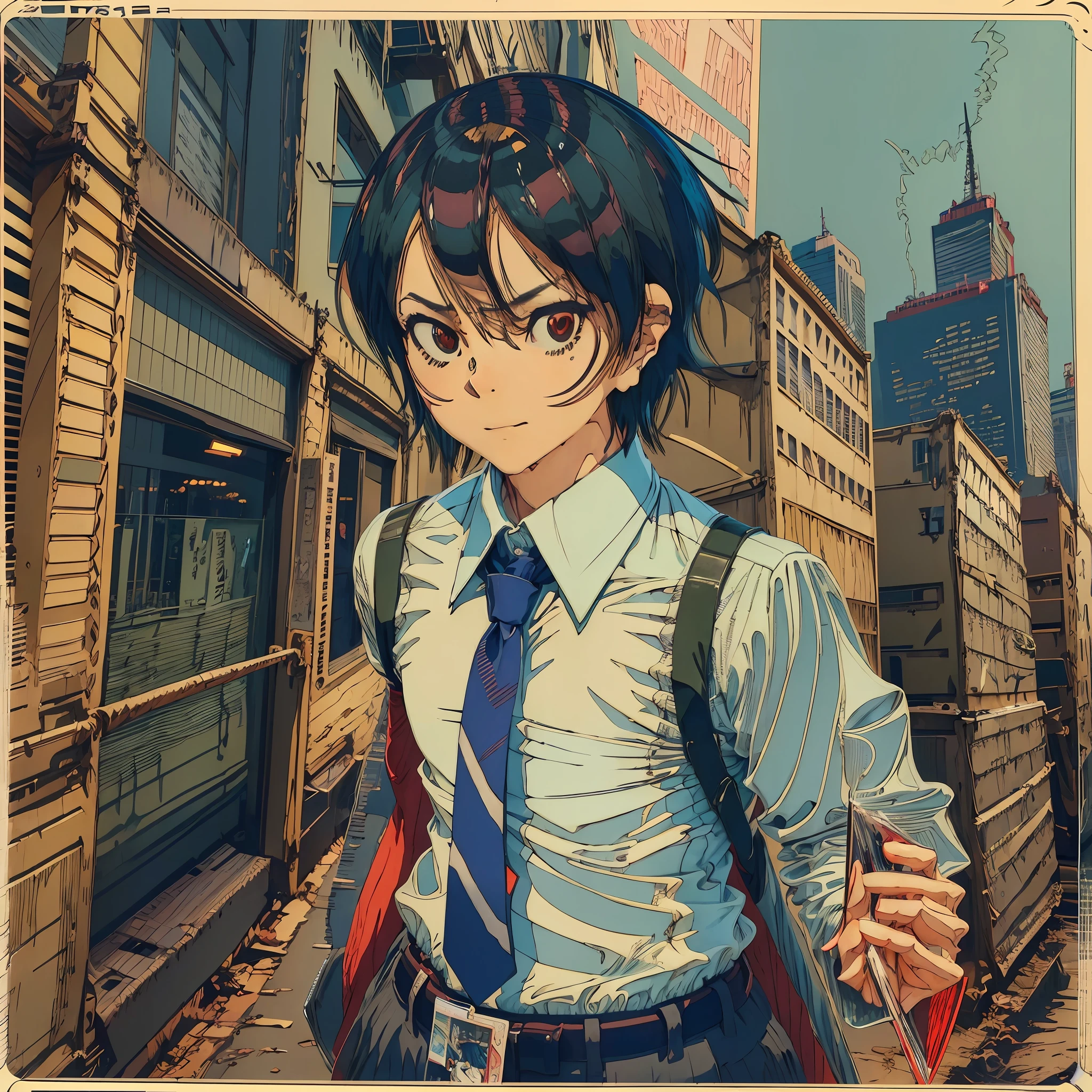 a close up of a person in a shirt and tie, style of hajime isayama, trading card, ( ( ( yoshinari yoh ) ) ), trading card fond, kentaro miura style, tsurumaki kazuya, miura kentaro style, pixiv daily ranking, handsome saitama, okabe rintarou --auto --s2