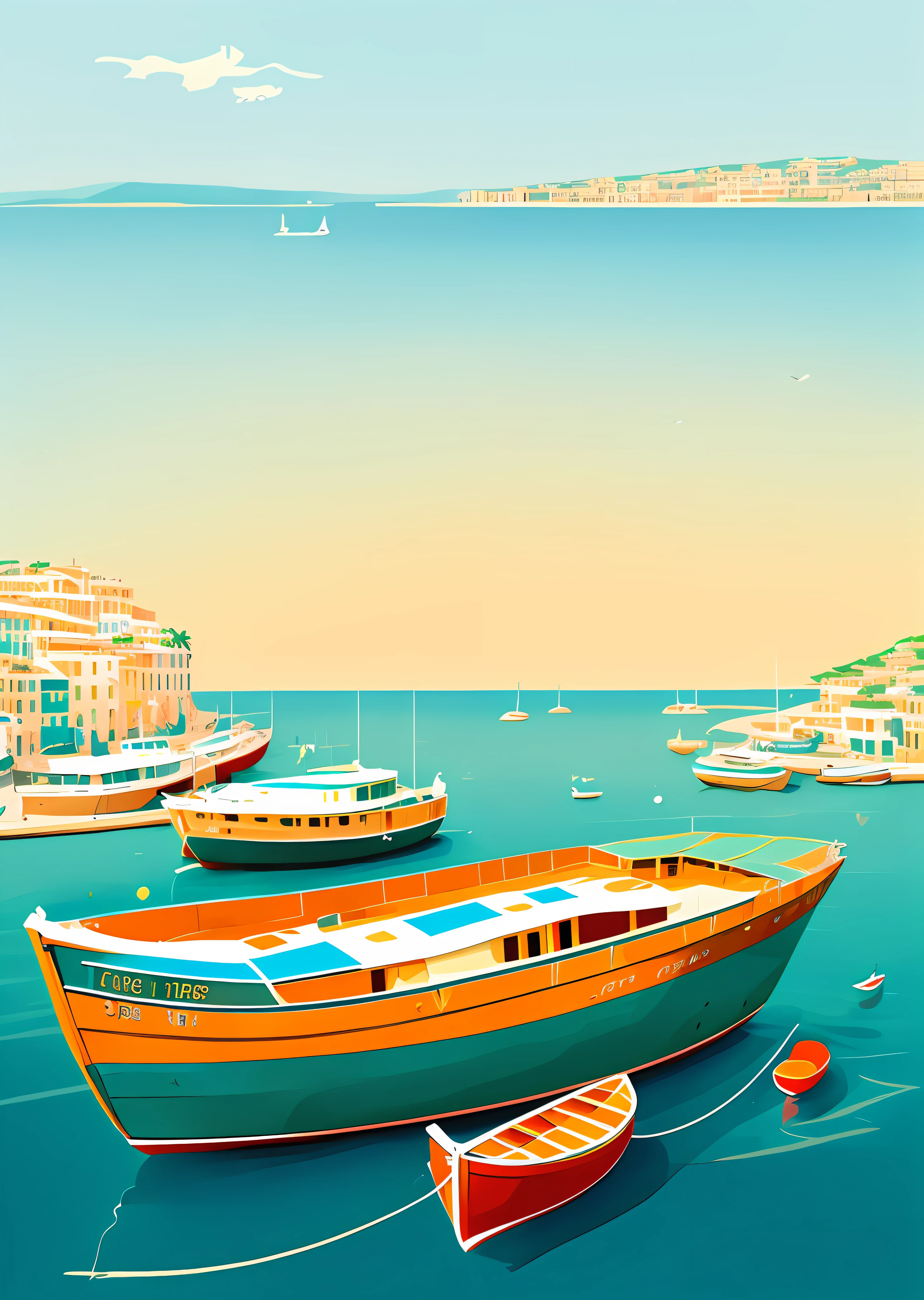 there are many boats that are docked in the water, port scene background, stylized digital illustration, mediterranean city, italian mediterranean city, mediterranean fisher village, in style of digital illustration, renaissance port city background, harbor, a beautiful artwork illustration, painterly illustration, digital illustration -, fishing town, vector illustration, boat, mediterranean beach background, illustration!