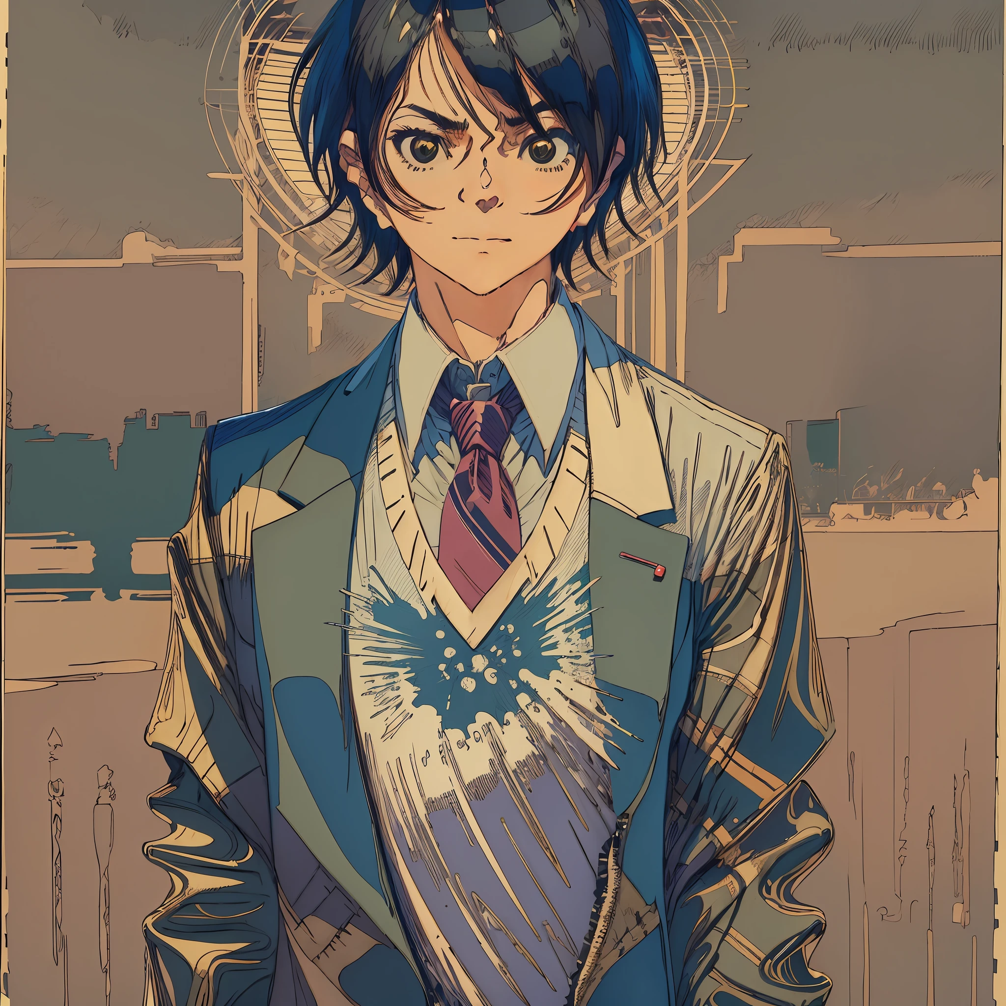 a close up of a person in a shirt and tie, style of hajime isayama, trading card, ( ( ( yoshinari yoh ) ) ), trading card fond, kentaro miura style, tsurumaki kazuya, miura kentaro style, pixiv daily ranking, handsome saitama, okabe rintarou --auto --s2