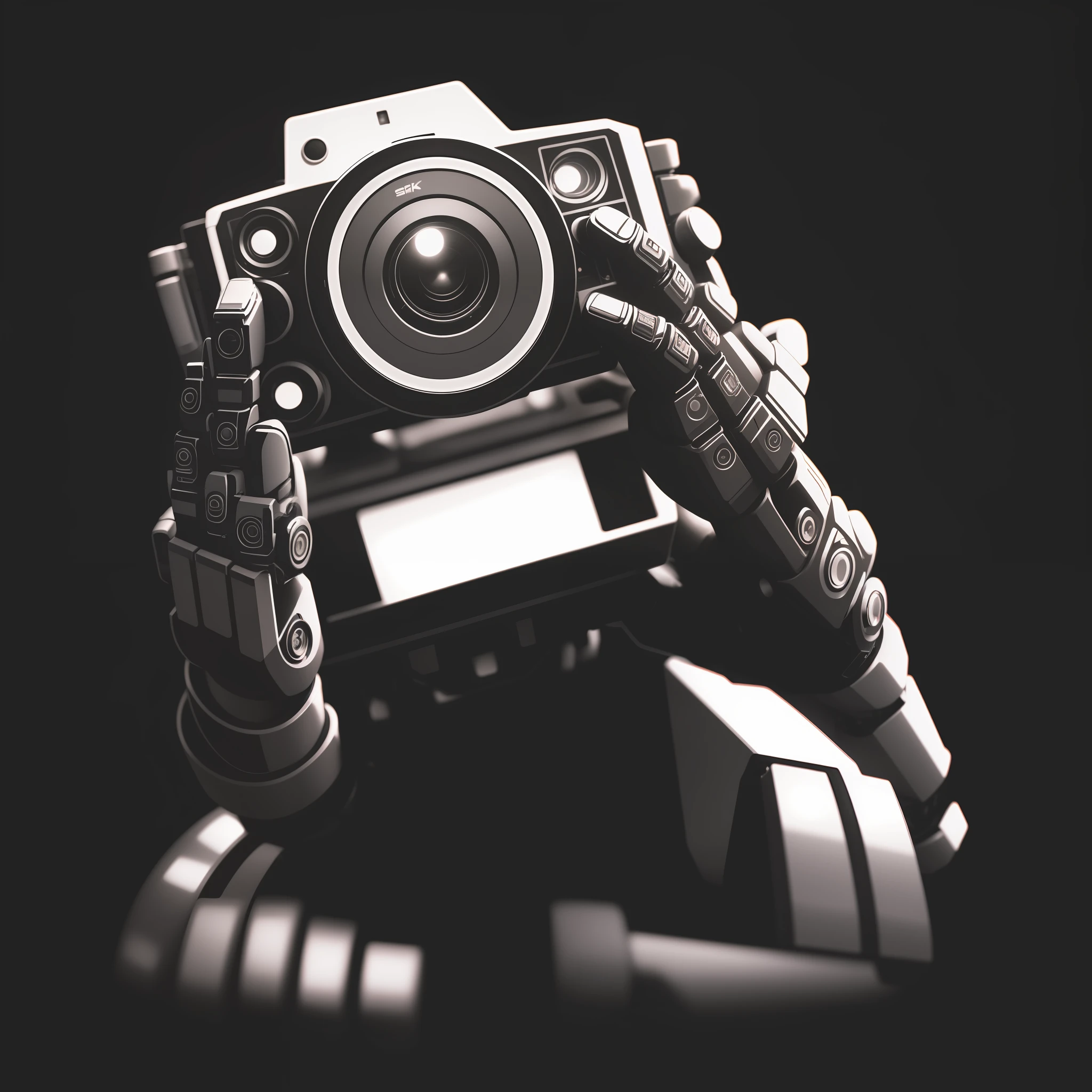 (robotic hand holding retro camera)+(black background:1.3)+(centered:0.9)+(8k:1.1)+ (high contrast:1.3)+(high image definition:1.2) --auto --s2