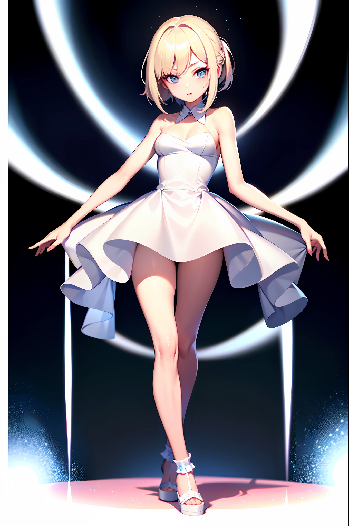 best quality, ultra high res, 1girl, none clothes, cute, (Kpop idol), (aegyo sal:1), (platinum blonde hair:1), ((puffy eyes)), looking at viewer, full body, facing front,