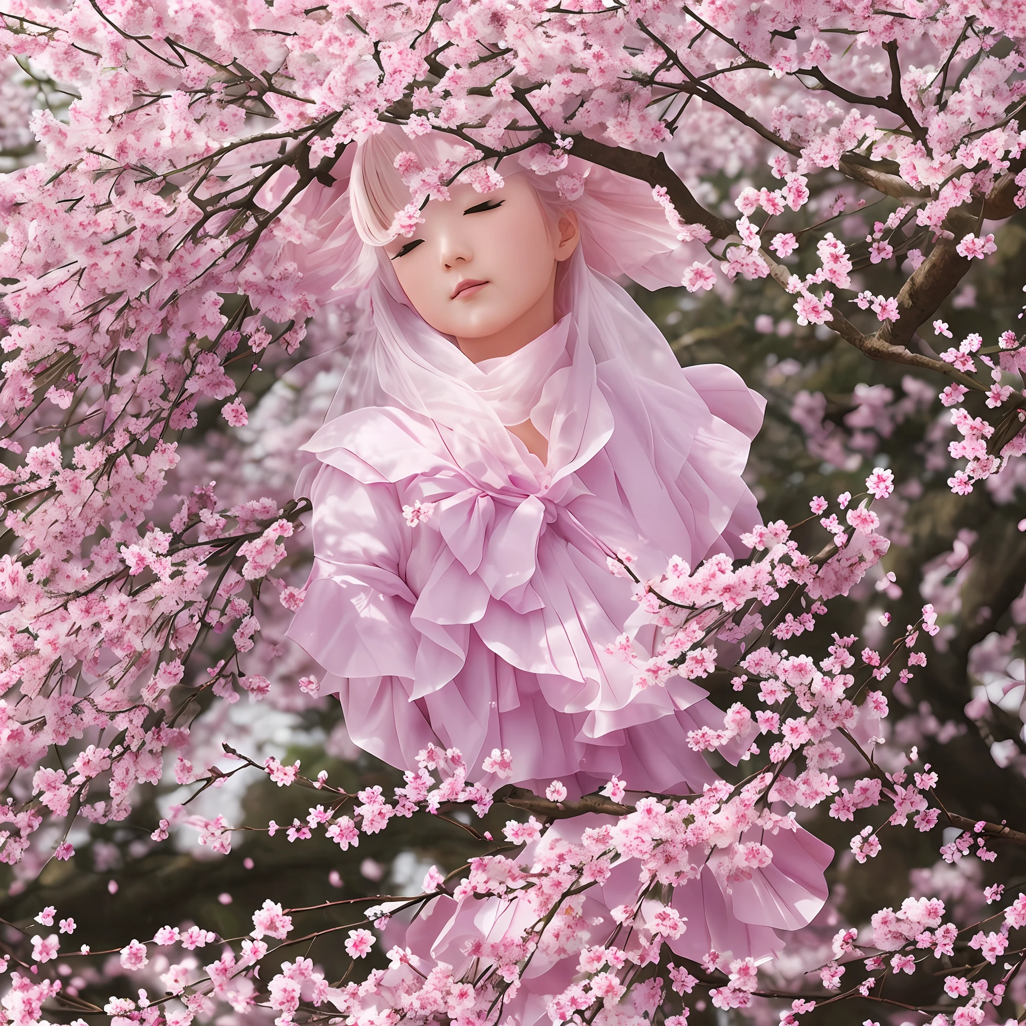 A 1,000-year-old cherry blossom blizzard flutters on a cherry blossom tree --auto --s2