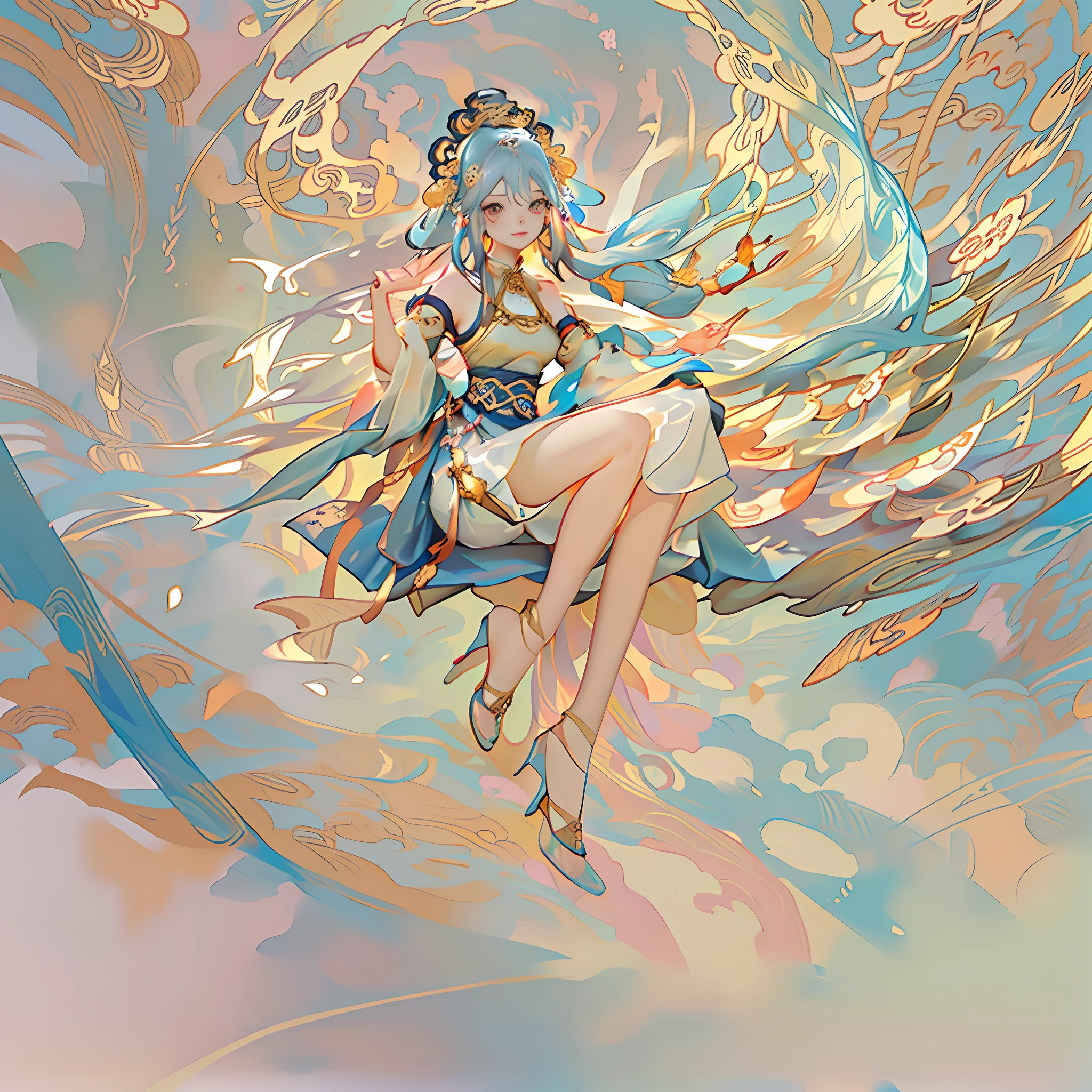 Anime girl with blue hair and golden jewelry in the clouds, Mu Yanling, Queen of the Sea, Beautiful Fantasy Queen, Alice X. Zhang, Beautiful Young Wind Spirit, Asian Female Water Element, (((Beautiful Fantasy Queen)), Beautiful Digital Art, Chinese Fantasy, Yang J, 4k Highly Detailed Digital Art, Beautiful Character Painting, Ancient Chinese Goddess, 1 Girl, Chibi, A Girl Holding a Small Planet, (Full Body) Solo, Hanfu, Flower Field, Blossom, (White Smoke: 1.3) (Realistic: 1.4), Zen, Mandala, Entanglement, Official Art, Unity 8k wallpaper, Ultra detailed, Beautiful and beautiful, Masterpiece, Best Quality, (Dynamic Angle: 1.4), Glowing Skin, (Floating Colorful Glitter: 1) Most Beautiful Chaotic Forms, Elegance, Fauvist Design, Bright Colors, Romanticism, Depth of Field, , Planet, Blue Flower Hairpin, Planet, (5 fingers, detailed hands) 1 girl, a girl holding a small planet, (Full body) solo, hanfu, flower field, blossom, (white smoke: 1.3) (realistic:1.4), zen entanglement, mandala, tangled, official art, Unity 8k wallpaper, super detailed, beautiful beauty, masterpiece, best quality, (dynamic angle: 1.4), glowing skin, (floating colorful sparks: 1) the most beautiful form of chaos, elegant, brutalist design, bright colors, romanticism, depth of field, planet, blue flower hairpin, planet, (5 fingers, detailed hands) , The eye structure is correct --auto --s2