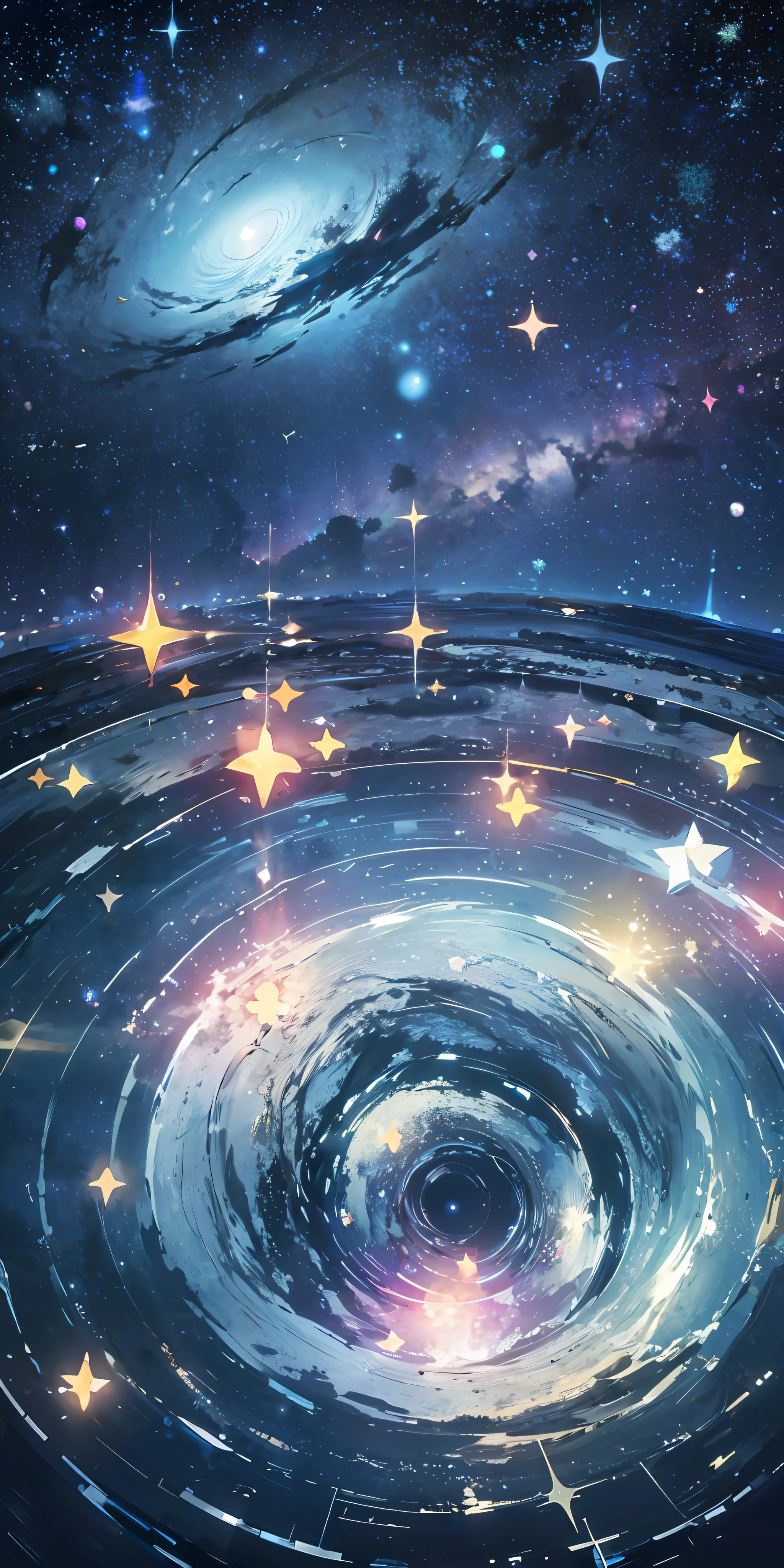 ridiculous resolution, high resolution, (masterpiece:1.4), super detailed, stars, seen from above, space, floating, --v 6