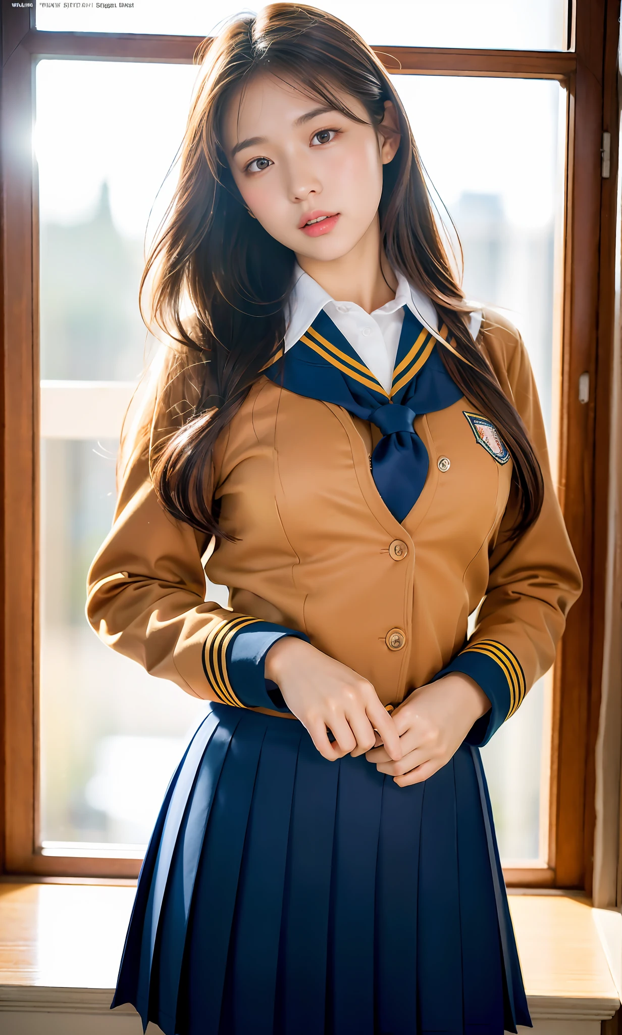 ulzzang-6500-v1.1, (raw photo:1.2), (photorealistic:1.4), beautiful detailed girl, very detailed eyes and face, beautiful detailed eyes, ridiculous, incredibly ridiculous, huge file size, super detailed, high resolution, very detailed, best quality, masterpiece, kemomimi, (((JK school uniform)), illustration, very detailed, CG, unified, 8k wallpaper, amazing, fine details, masterpiece, best quality, very detailed CG uniform 8k wallpaper, light on face, movie lighting, 1girl, 16 years old, ((no bra)), (no panties)), ((dynamic pose))), (camel toe), (half), (pantyhose)
