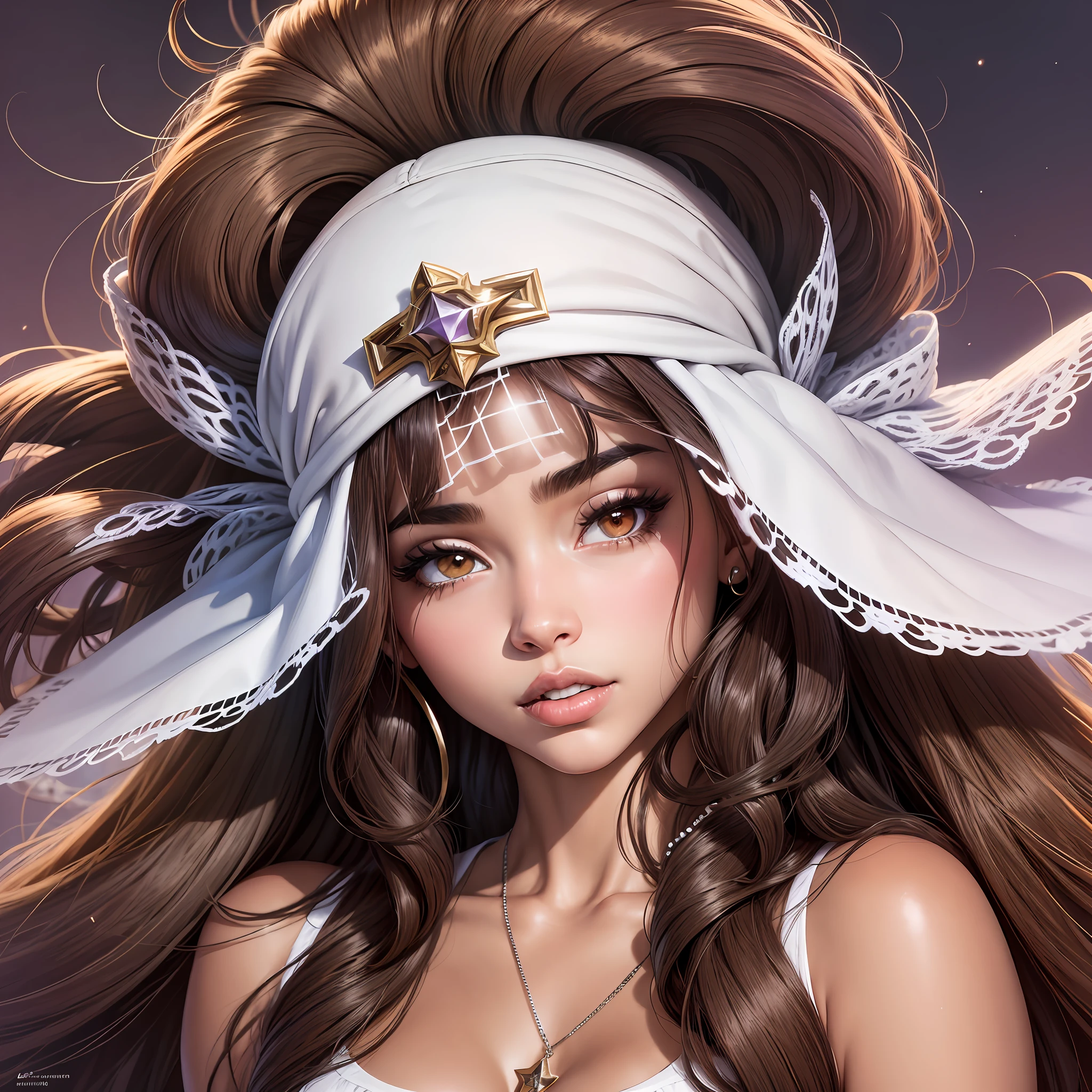 a closeup of an anitta singer woman with long hair wearing a white shirt, Madison Beer, Madison Beer Girl Portrait, Olivia Culpo, brunette with dyed brown hair, Violet Myers, gorgeous Latino face, portrait of Demi Rose, long brown hair, Soft Devil Queen Madison Beer, brown hair with bangs, dark brown hair and tanned skin, by Robbie Trevino --auto --s2