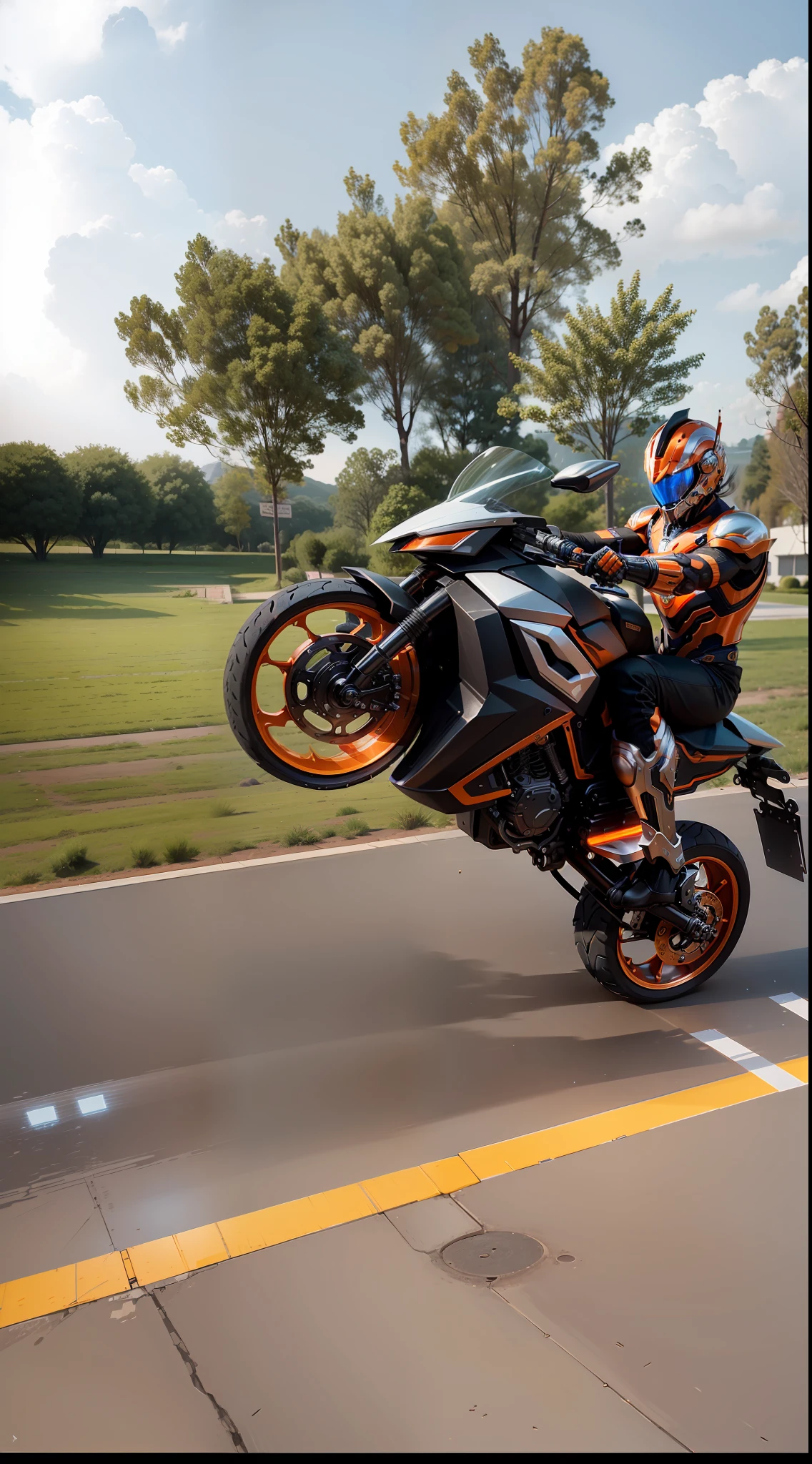 Cyber Warrior & Cybertech Mechanical Motorcycle, Mighty Male Warrior, Nousr, Biomechanics, MSHN Robot Man, Cybertech Full Surround Helmet, Surreal, Steel, Intricate Design, Crazy Detail, Fine Detail, Extremely Clear Lines, Cinematic Lighting, Photo Realistic, Detailed Masterpiece