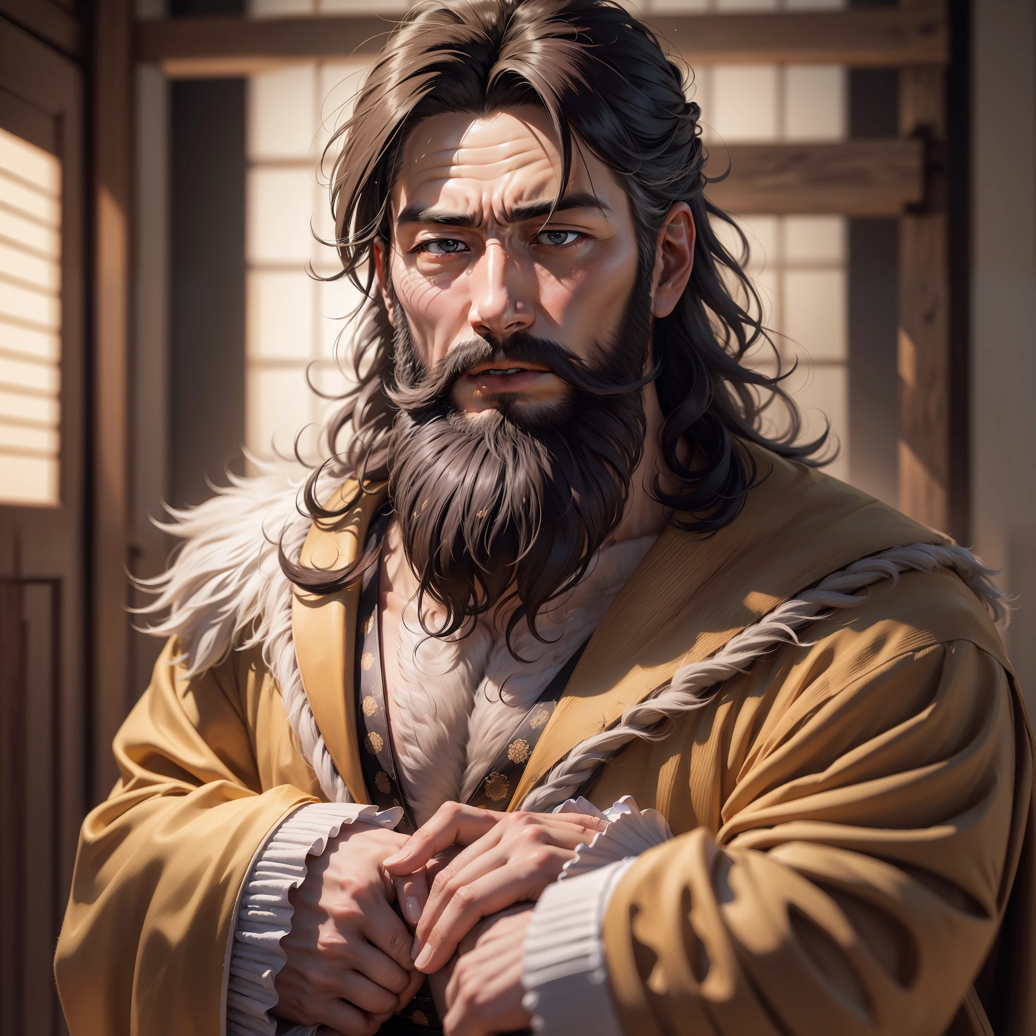 ( (8k:1.27), best quality, masterpiece, ultra high resolution:1.2) Japanese man photo, beard